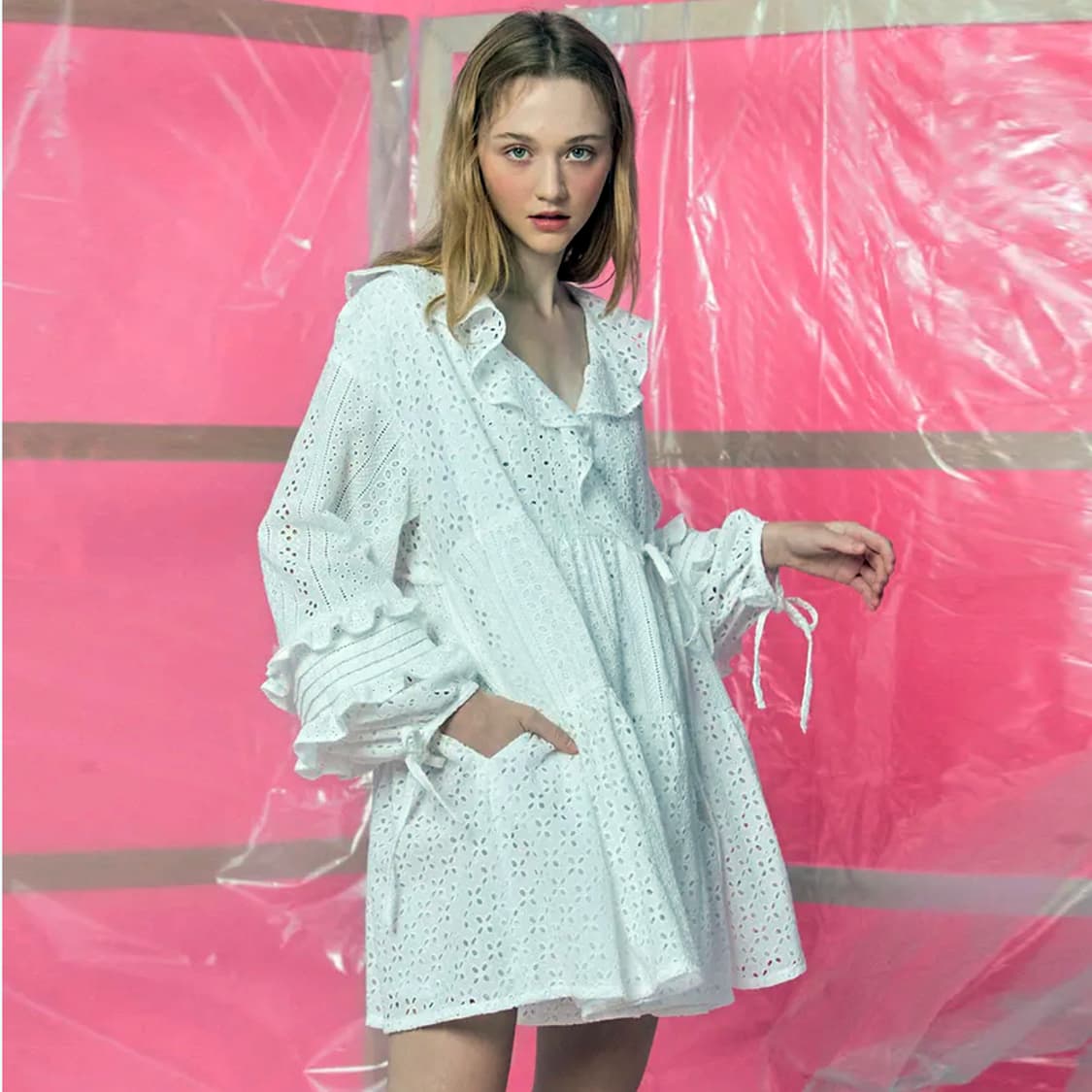 아이아이(EYEYE) 펀칭 아일렛 랩원피스 프리사이즈 상품이미지2