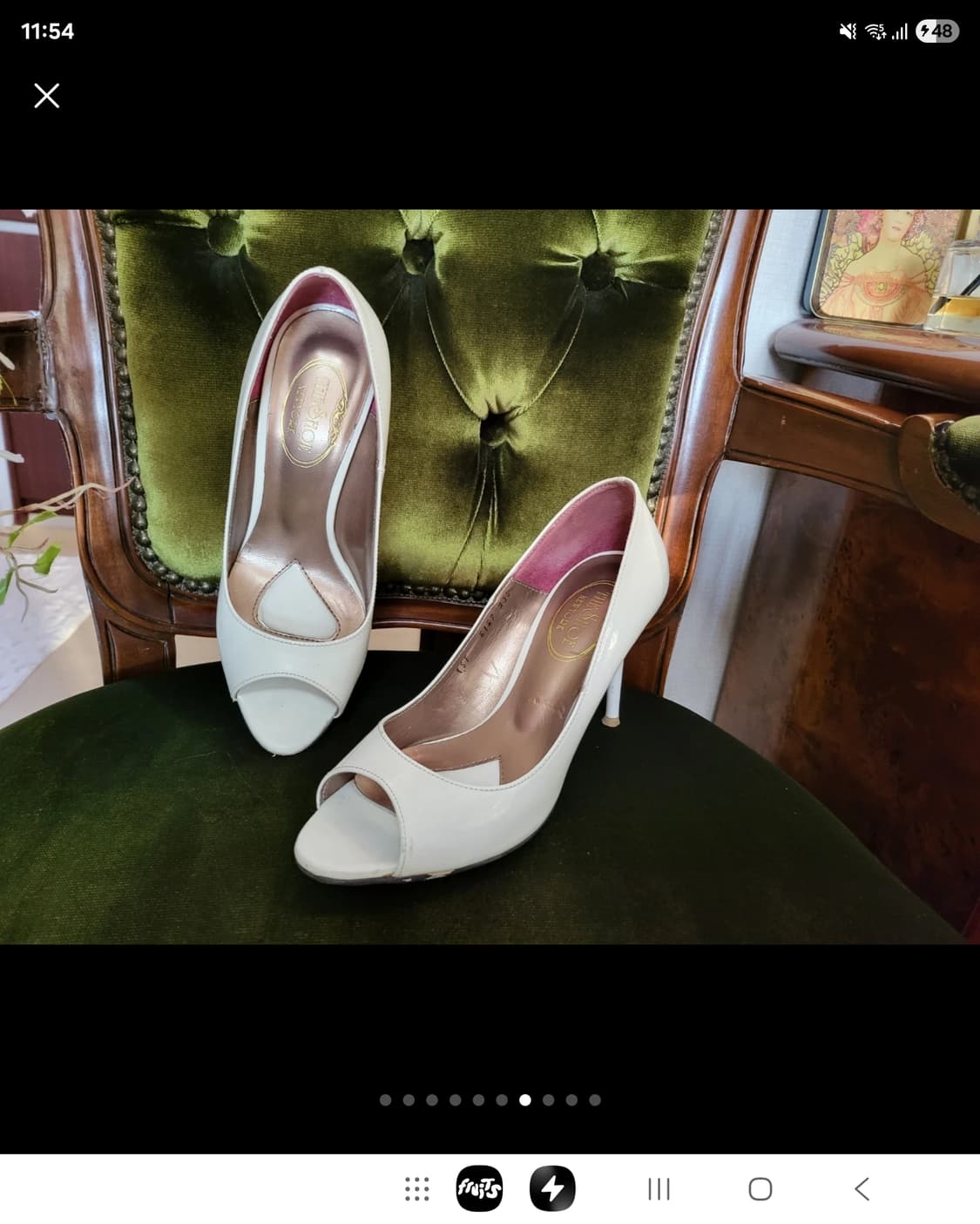 백화점구입 수제화 더슈 에나멜 화이트 토오픈 하이힐 펌프스  상품이미지7