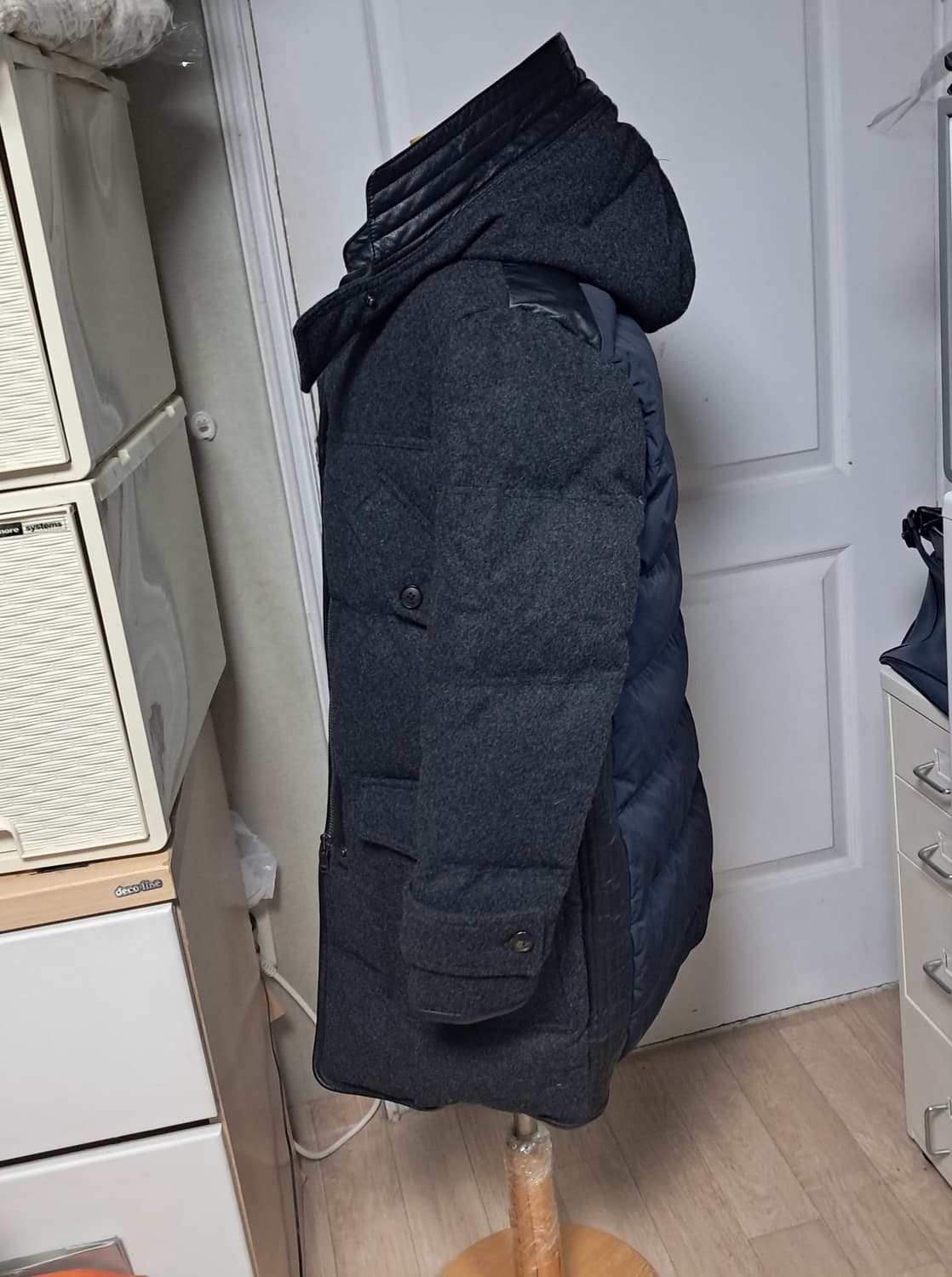 maje 마쥬 여성 모 혼방 가죽트리밍 다운 패딩 코트 95(약55~66 상품이미지3