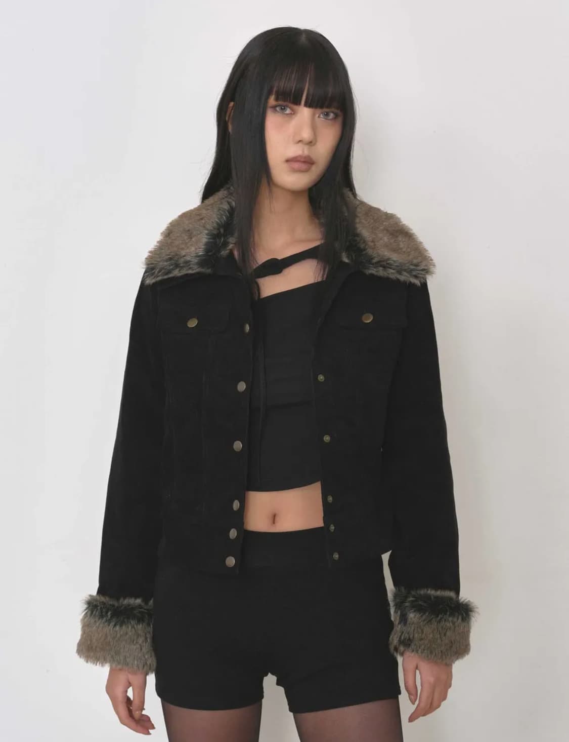 [새제품] 비데블 퍼카라 탈부착 골덴 자켓 블랙 상품이미지1