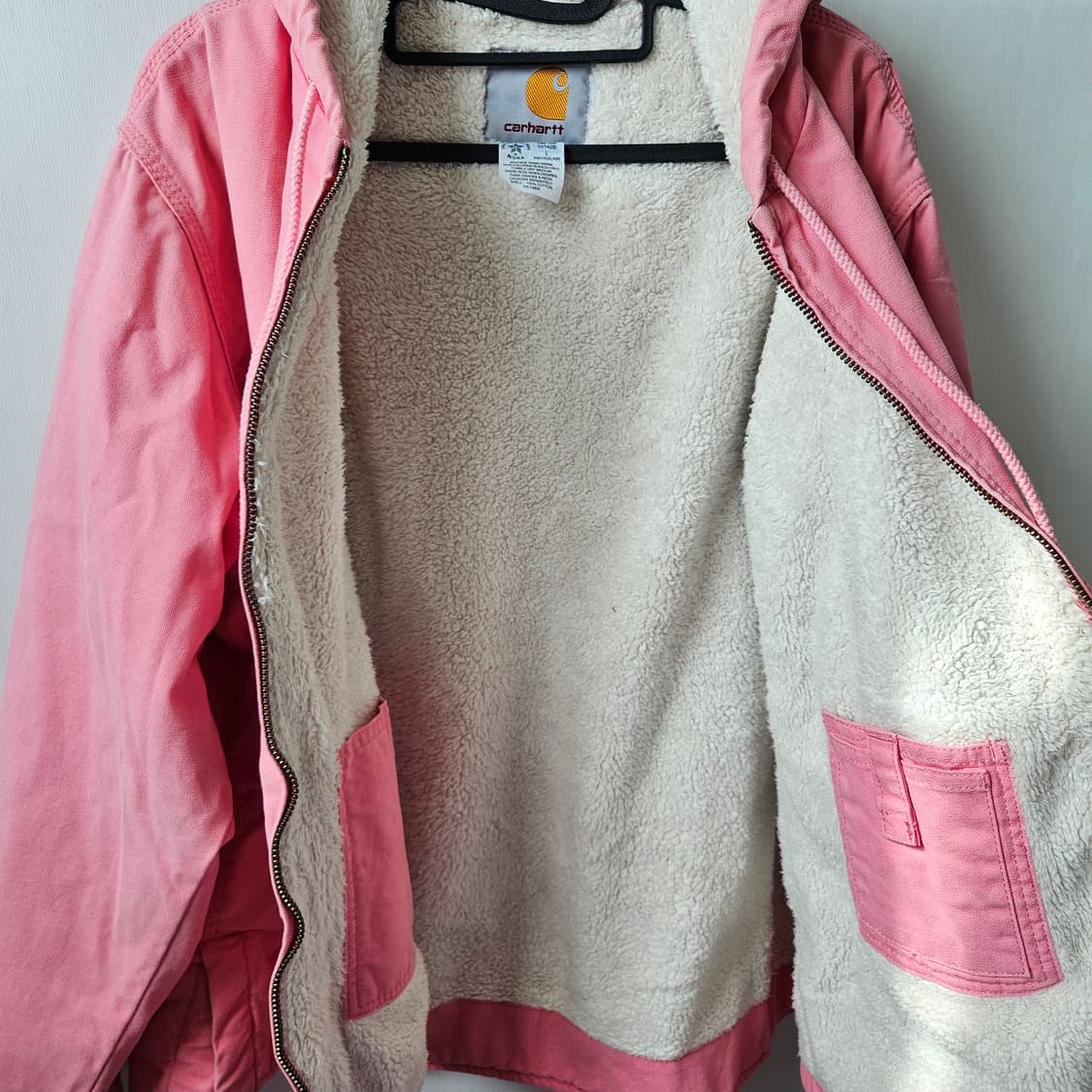칼하트 빈티지 핑크 양털 후드집업 쉐르파 액티브자켓 남녀공용 L 상품이미지4