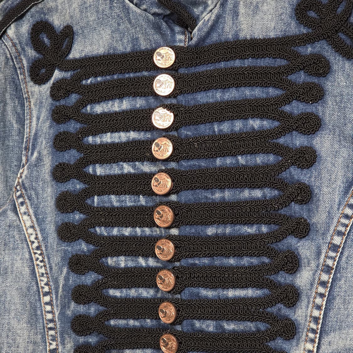 빈티지 워싱 데님 나폴레옹 라인 자켓 상품이미지4