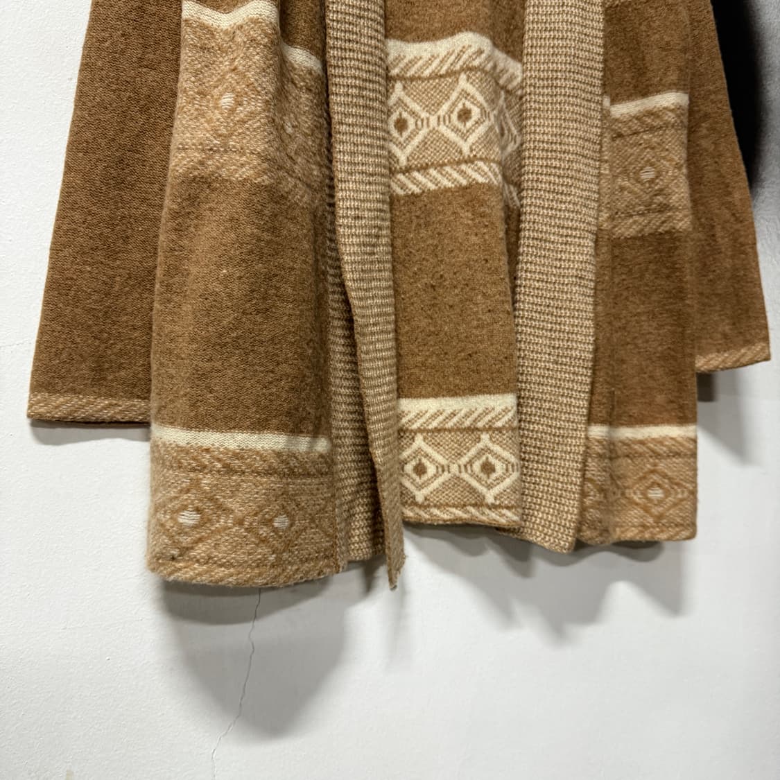 VTG 빈티지 100% 울 숄카라 에스닉 패턴 브라운 모리 롱 가디건 상품이미지4
