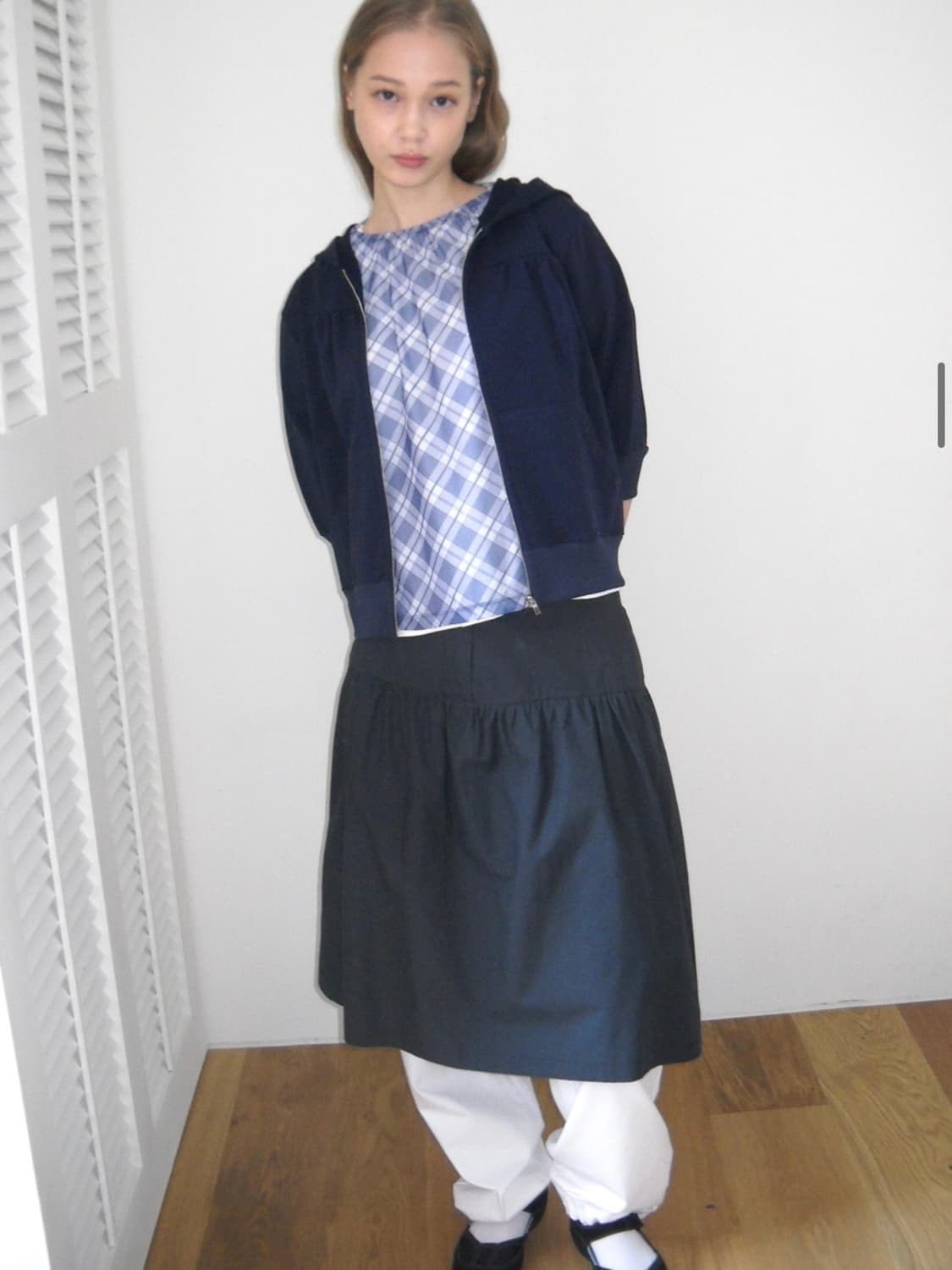 페스토 코튼 셔링 스커트 다크 레이크 상품이미지3