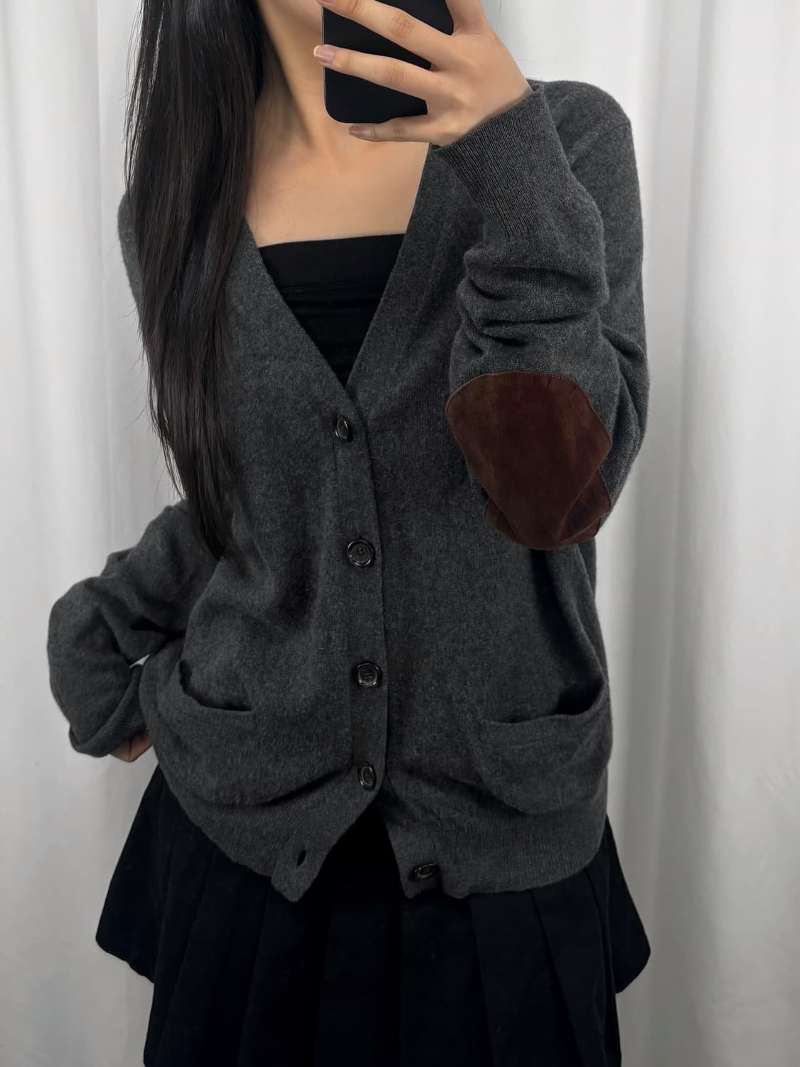 폴로 엘보우 패치 그레이 가디건 상품이미지1