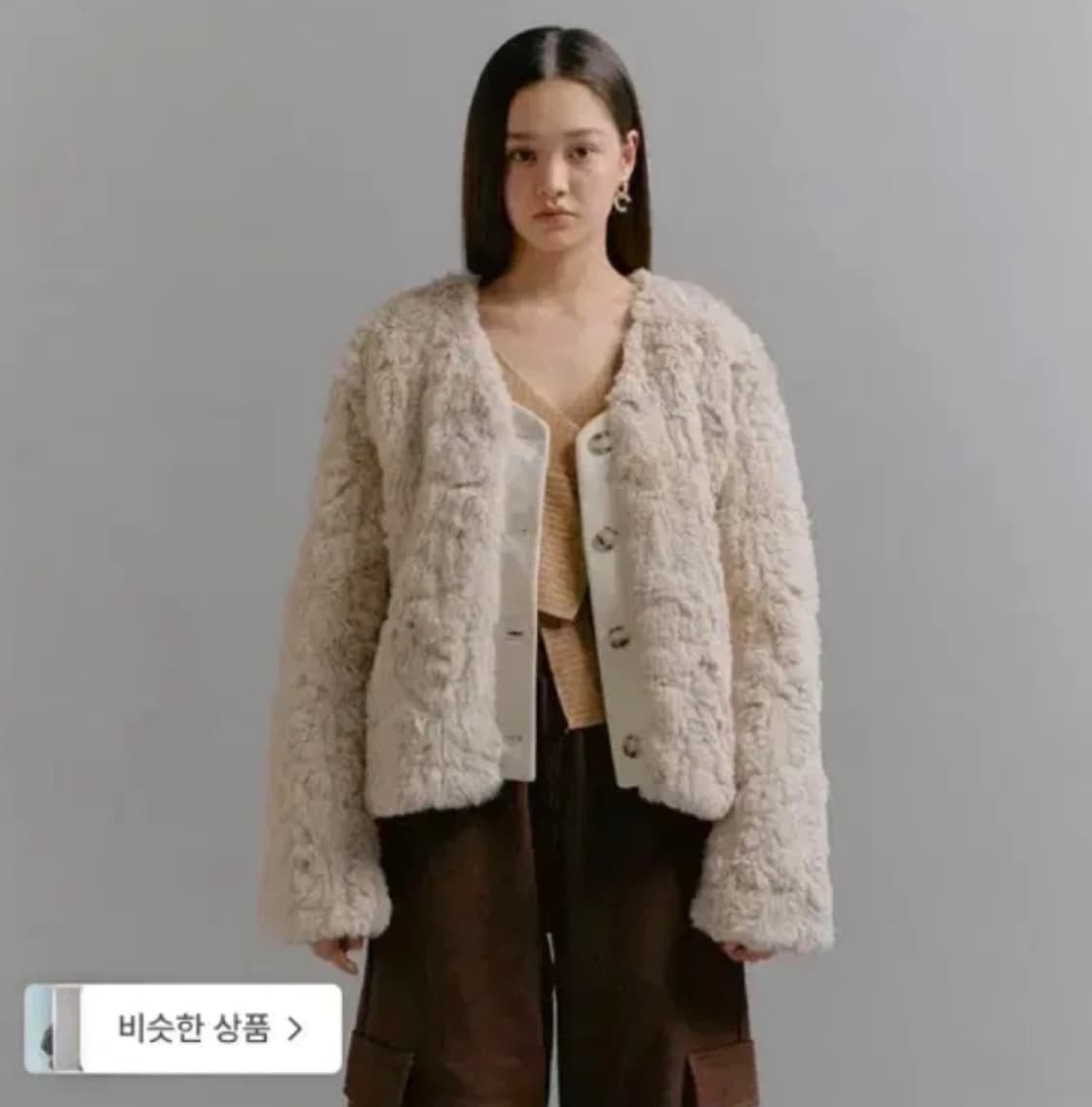 택포) 소프트서울 레더 믹스 퍼자켓 아이보리 상품이미지1