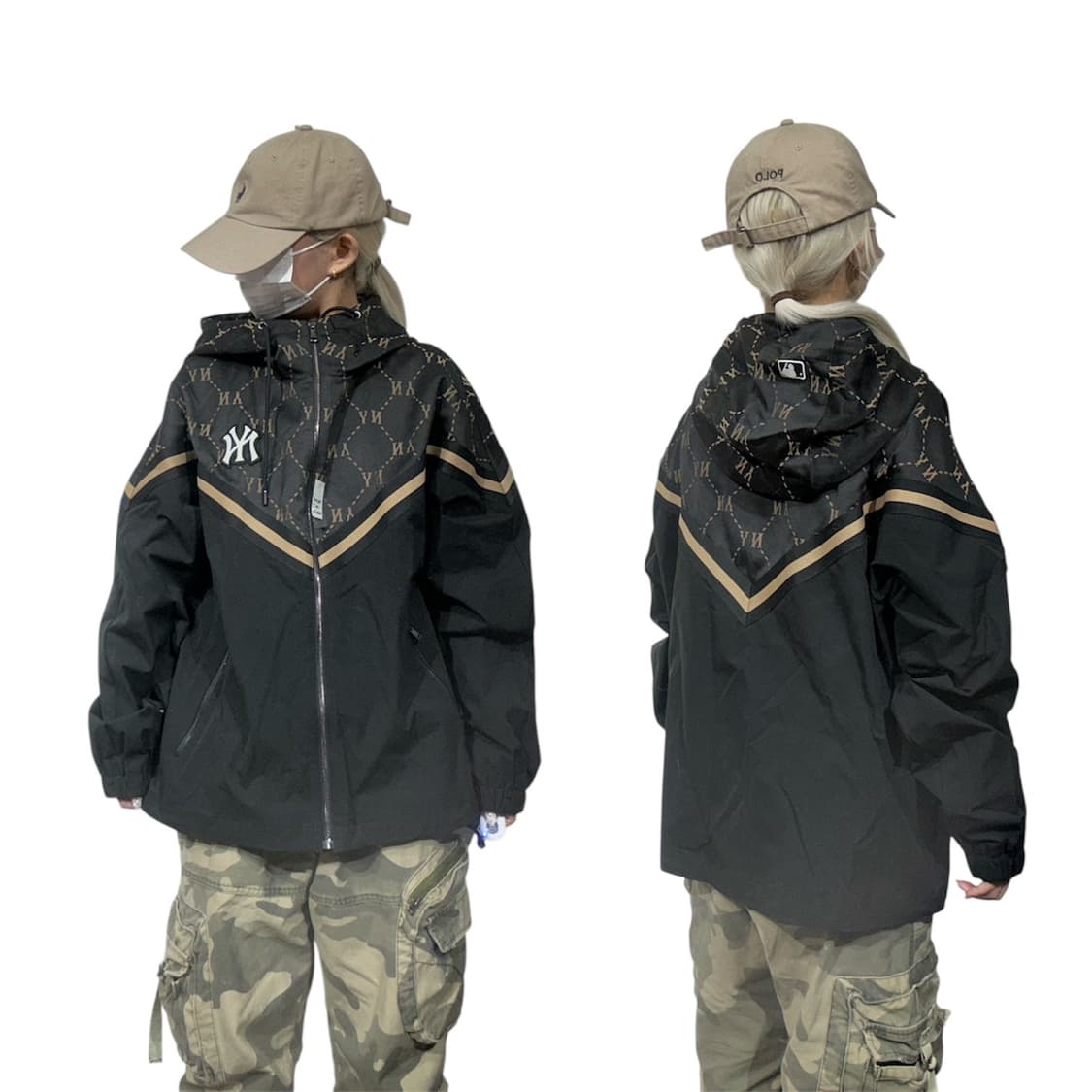 Mlb 엠엘비 블랙 올드스쿨 패턴 후드 바람막이 자켓 L 상품이미지1