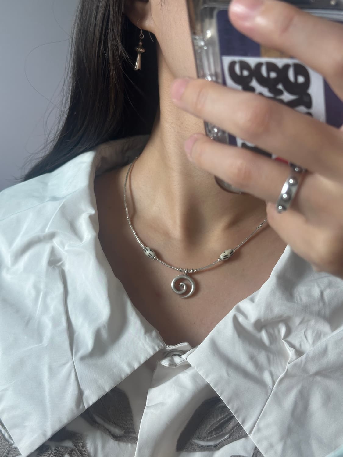 Spiral Sign Cow Horn 925silver necklace 상품이미지4