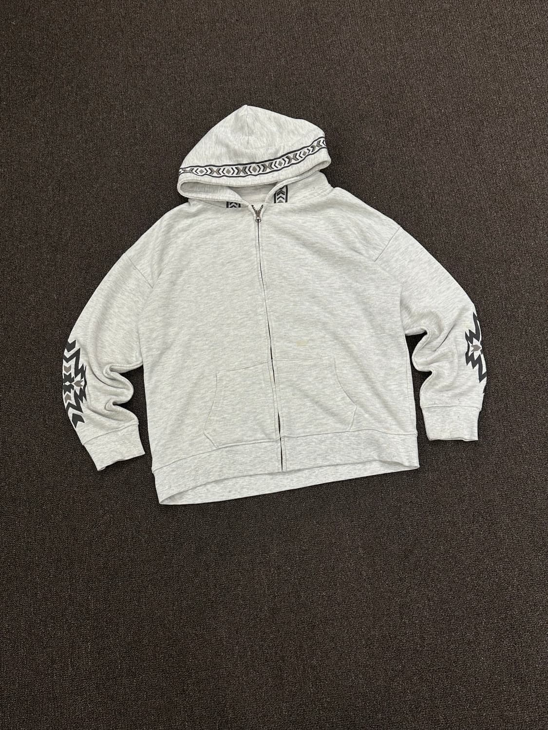 L)Japanese vintage 자수 디테일 헤더 그레이 후드집업 상품이미지1