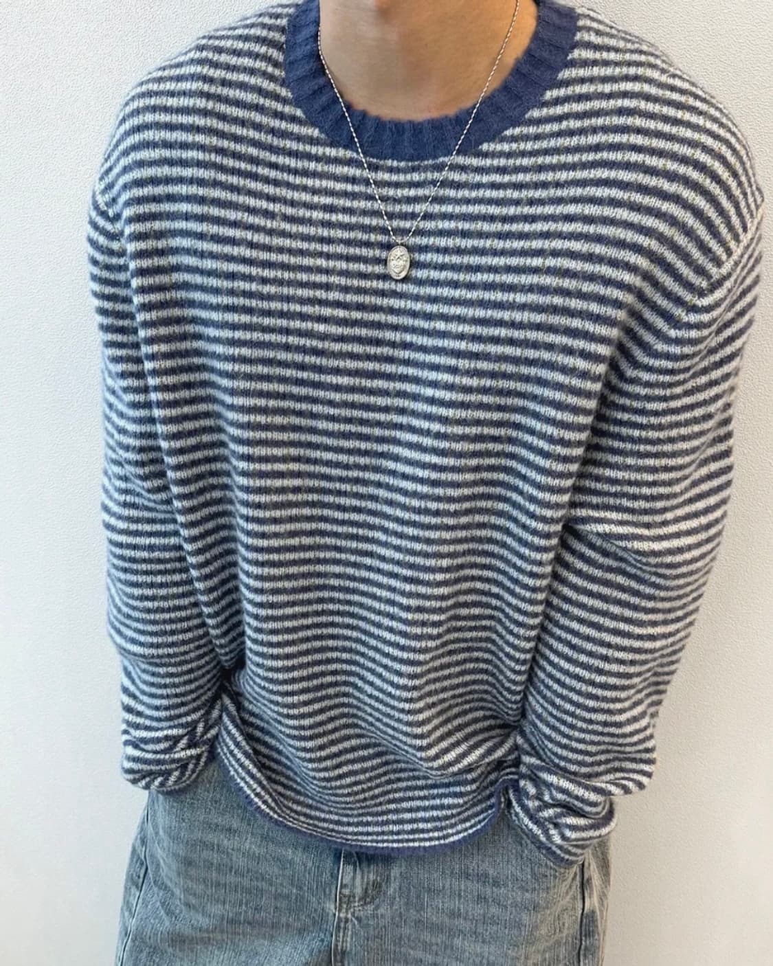 인템포무드 리스 하버 스트라이프 니트 블루 M사이즈 상품이미지1