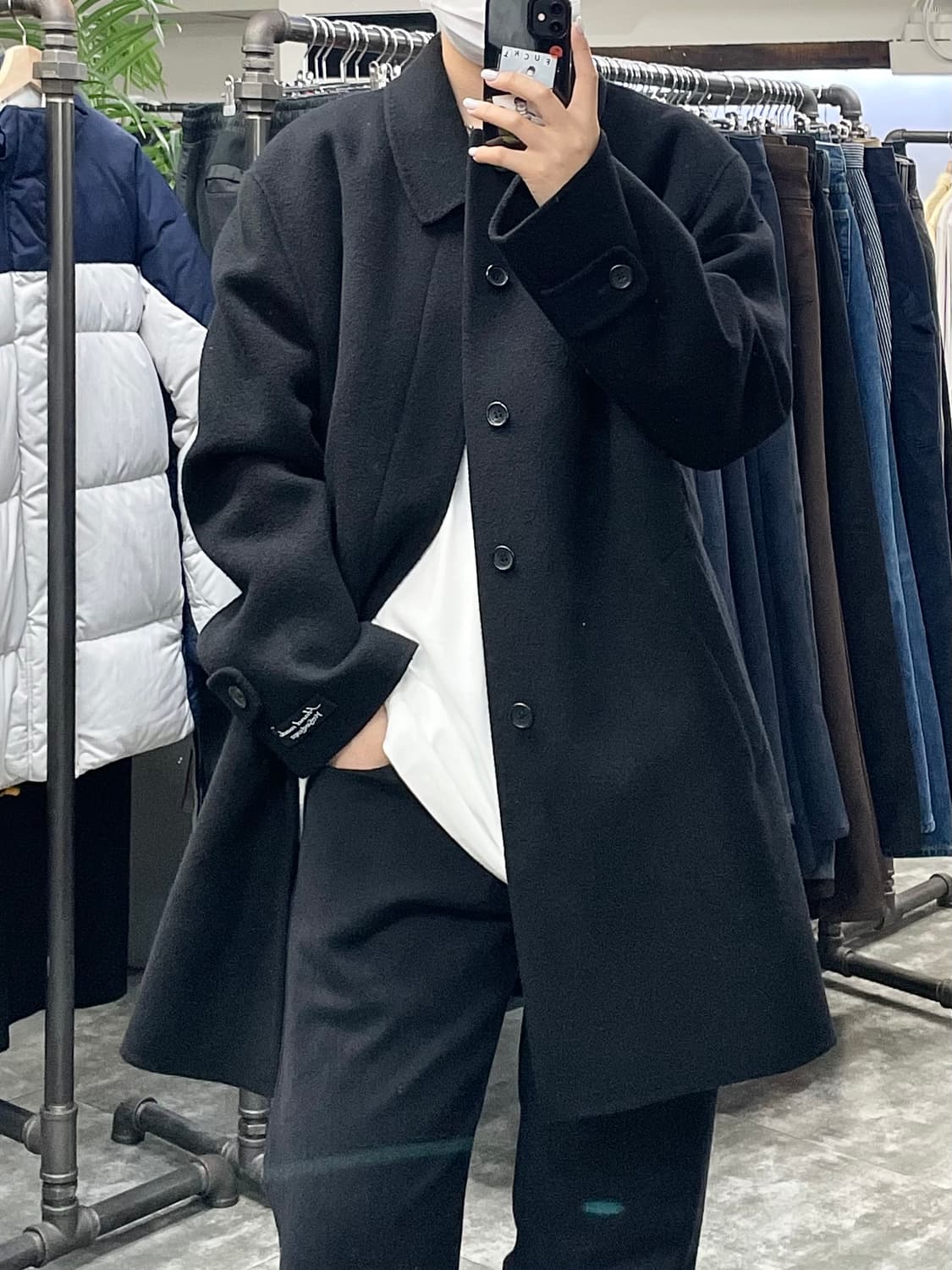 입생로랑 블랙 모직 싱글 코트 상품이미지1