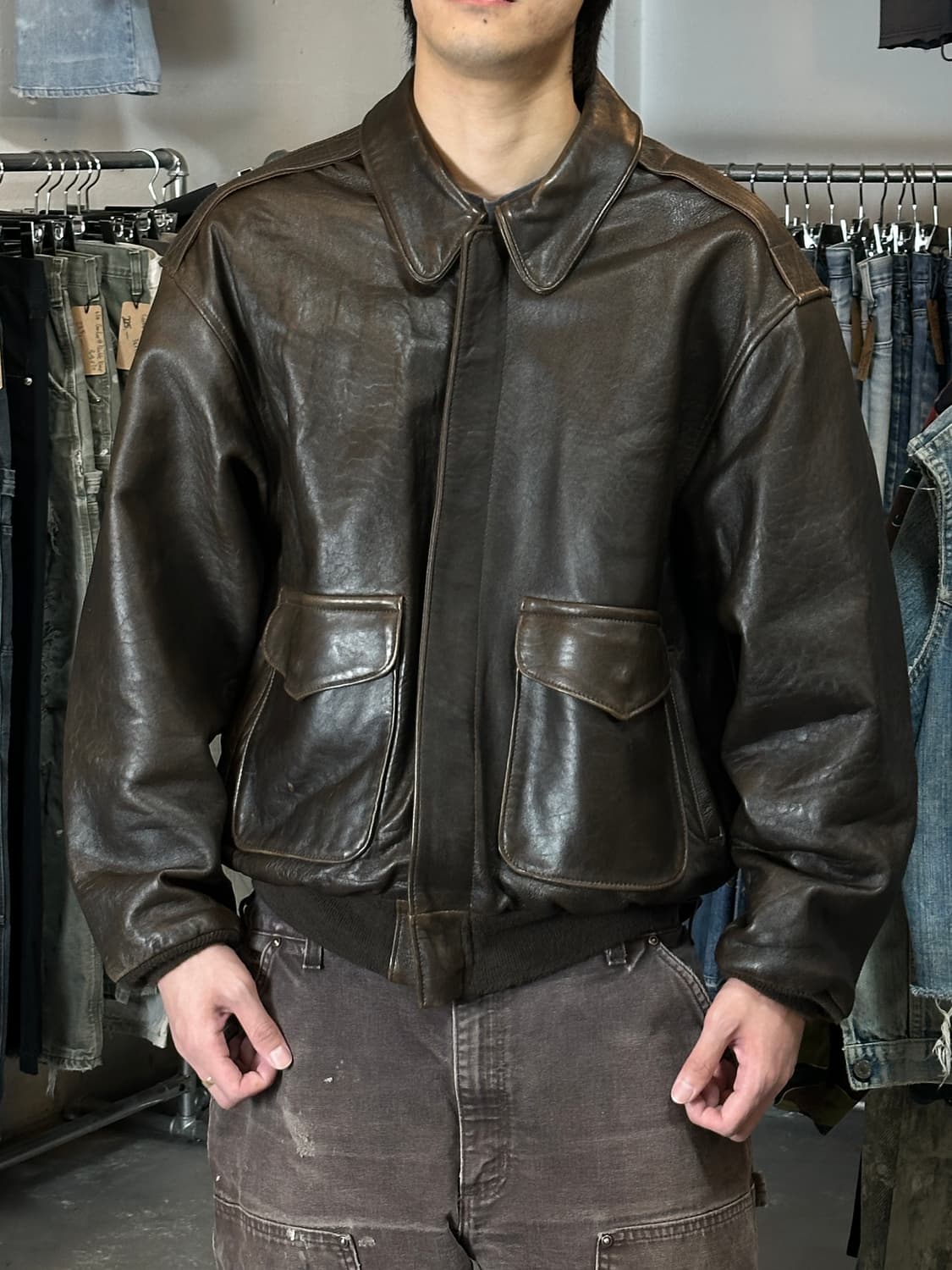 90's USA Made 빈티지 아비렉스 A2 레더 자켓 레더 봄버 상품이미지10