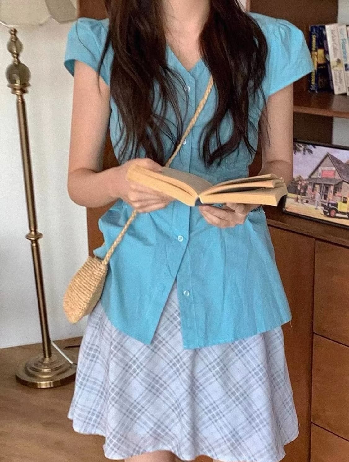 허니몽몽 착용 하늘 셔츠 상품이미지2