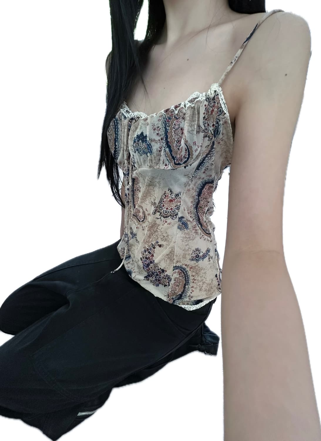 Vintage Paisley Lace-Up Cami Top 상품이미지1