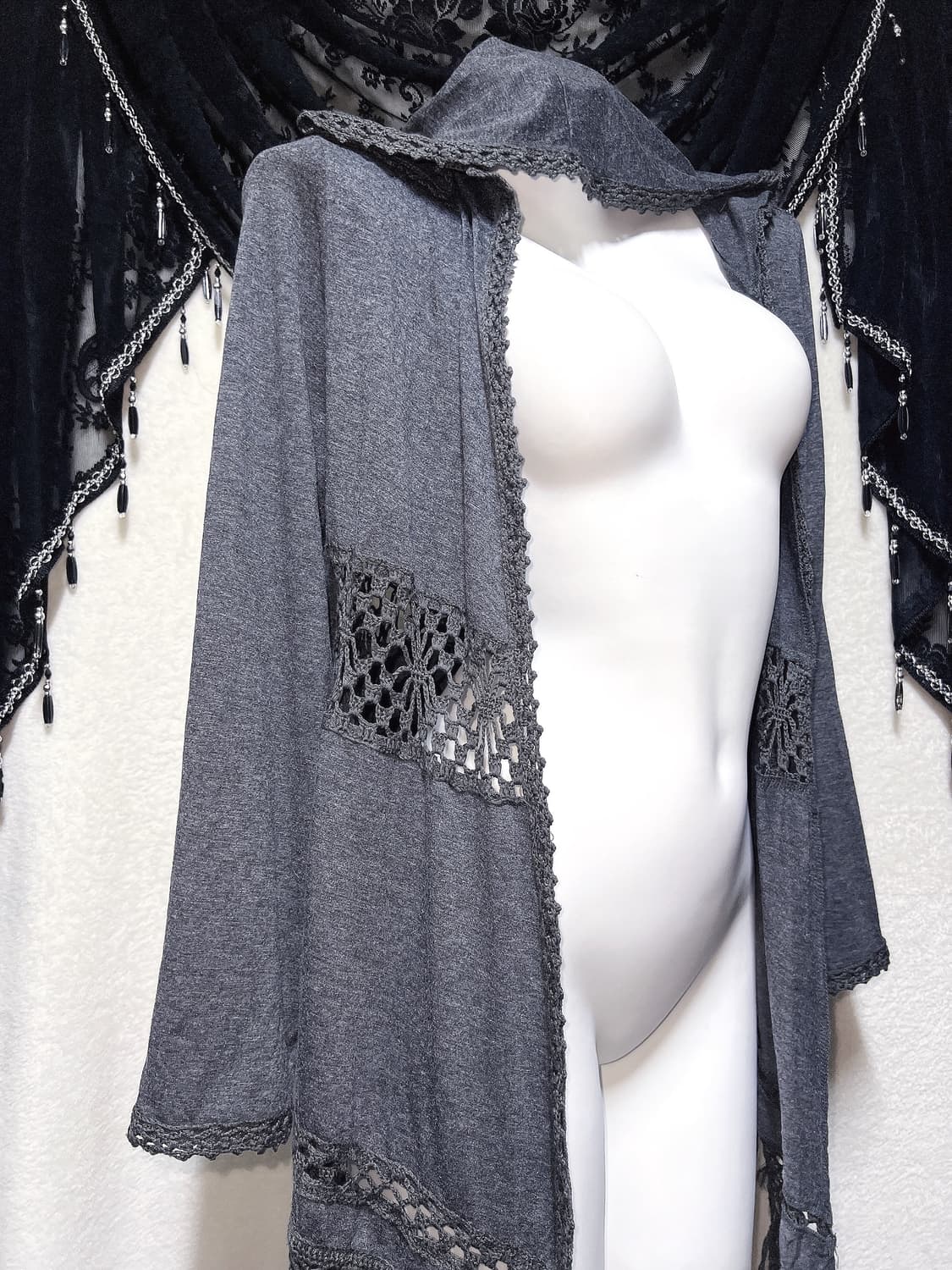 오리엔탈 후드 뜨개 레이스 펀칭 가디건 로브 고스펑크 페어리그런지 핀터 상품이미지4