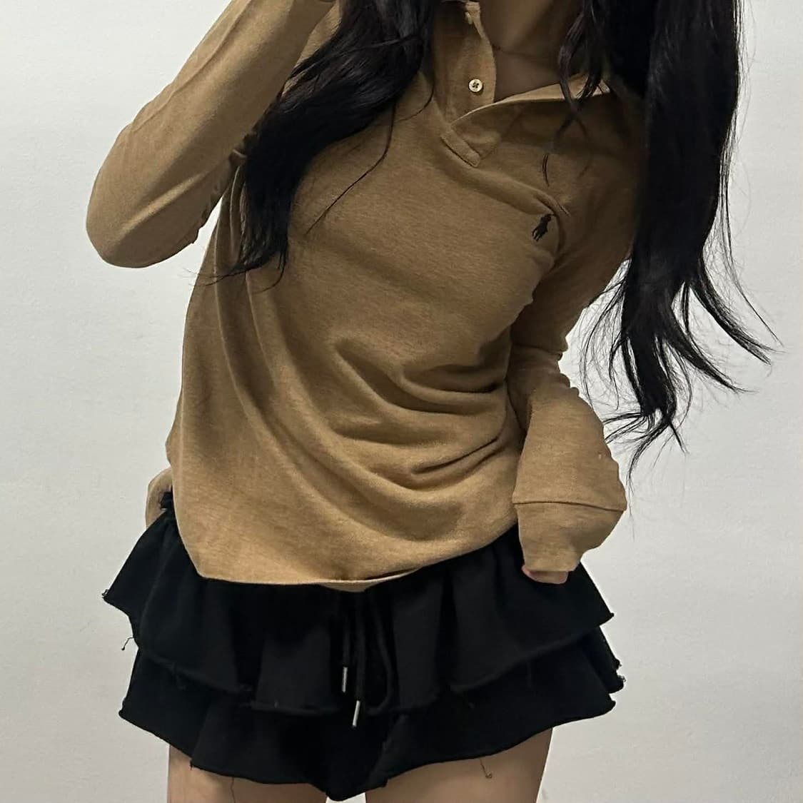 폴로 랄프로렌 베이지 핀터깔 카라넥 슬리브 럭비셔츠(XS) 상품이미지2