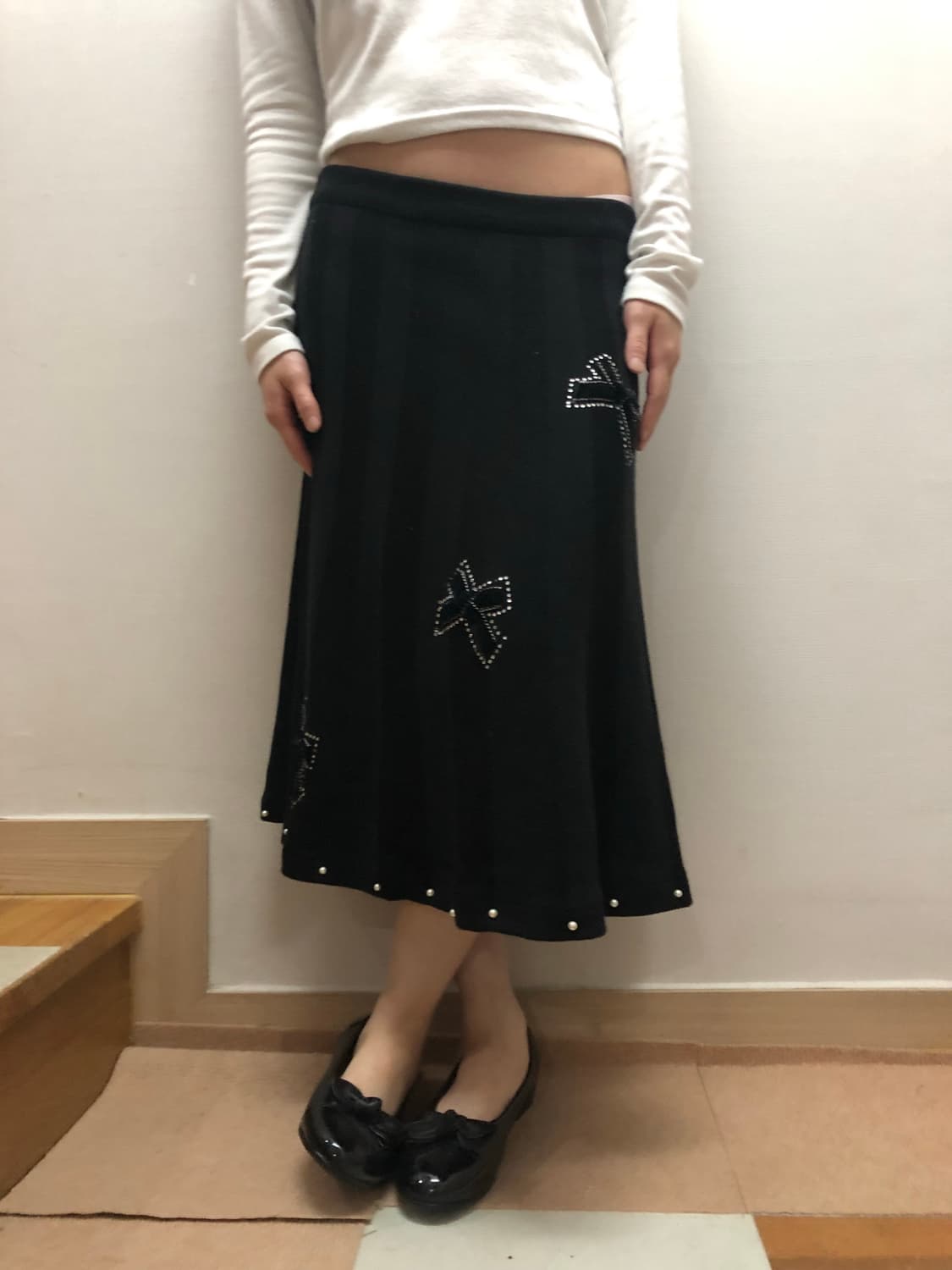 빈티지 블랙 니트 비즈 스커트 상품이미지2
