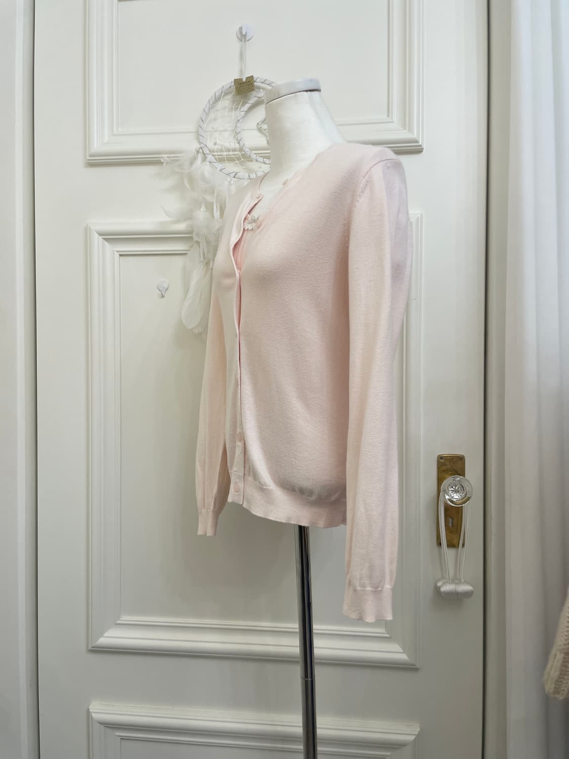 pink basic cardigan&bow point half knit 상품이미지2
