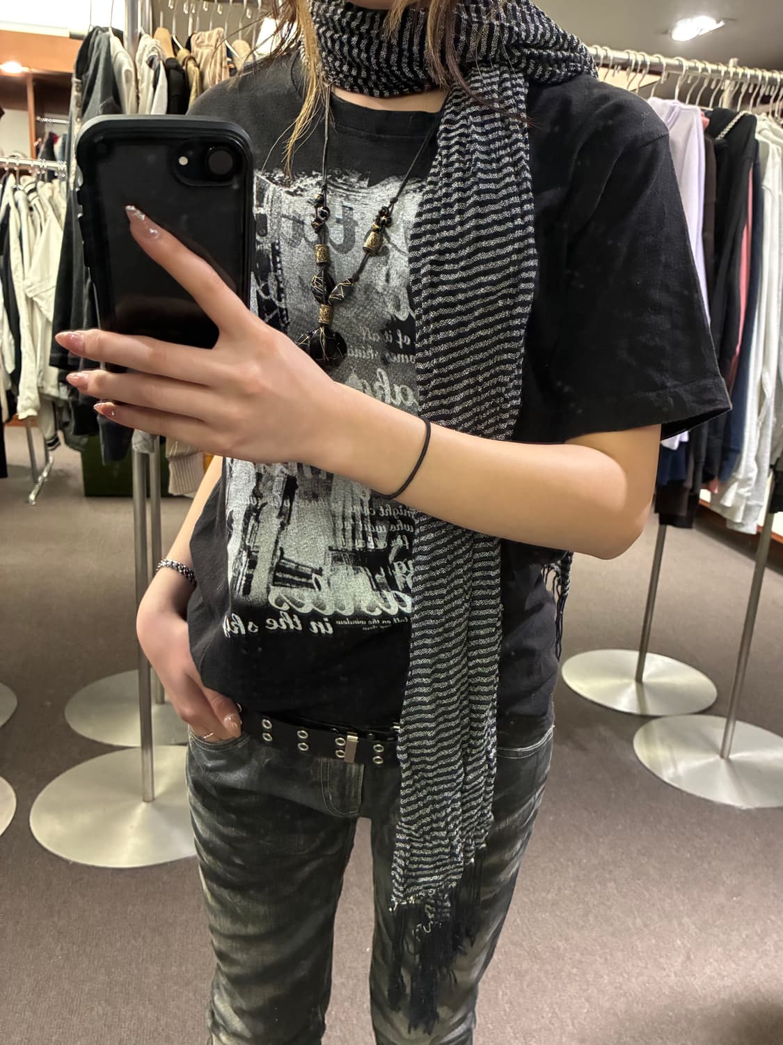 Japanese vintage 여성 줄무늬 머플러 상품이미지1