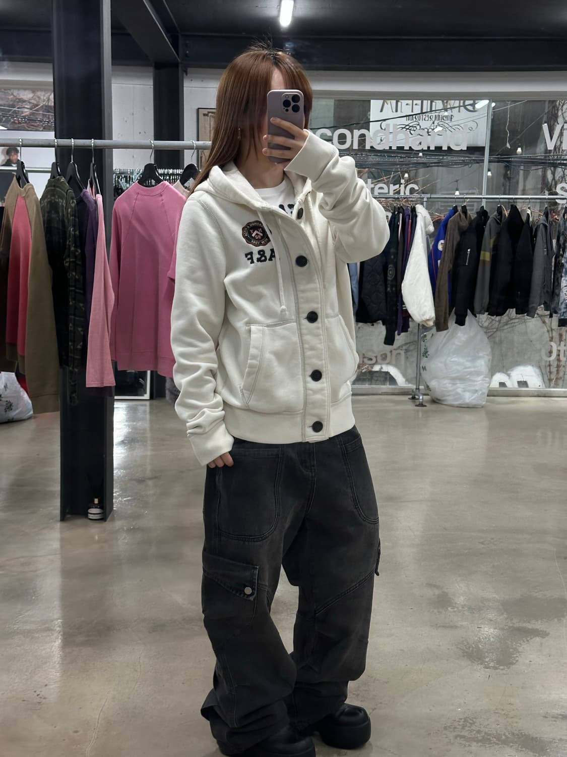 아베크롬비 NY 버튼 머슬핏후드집업 아이보리 상품이미지3