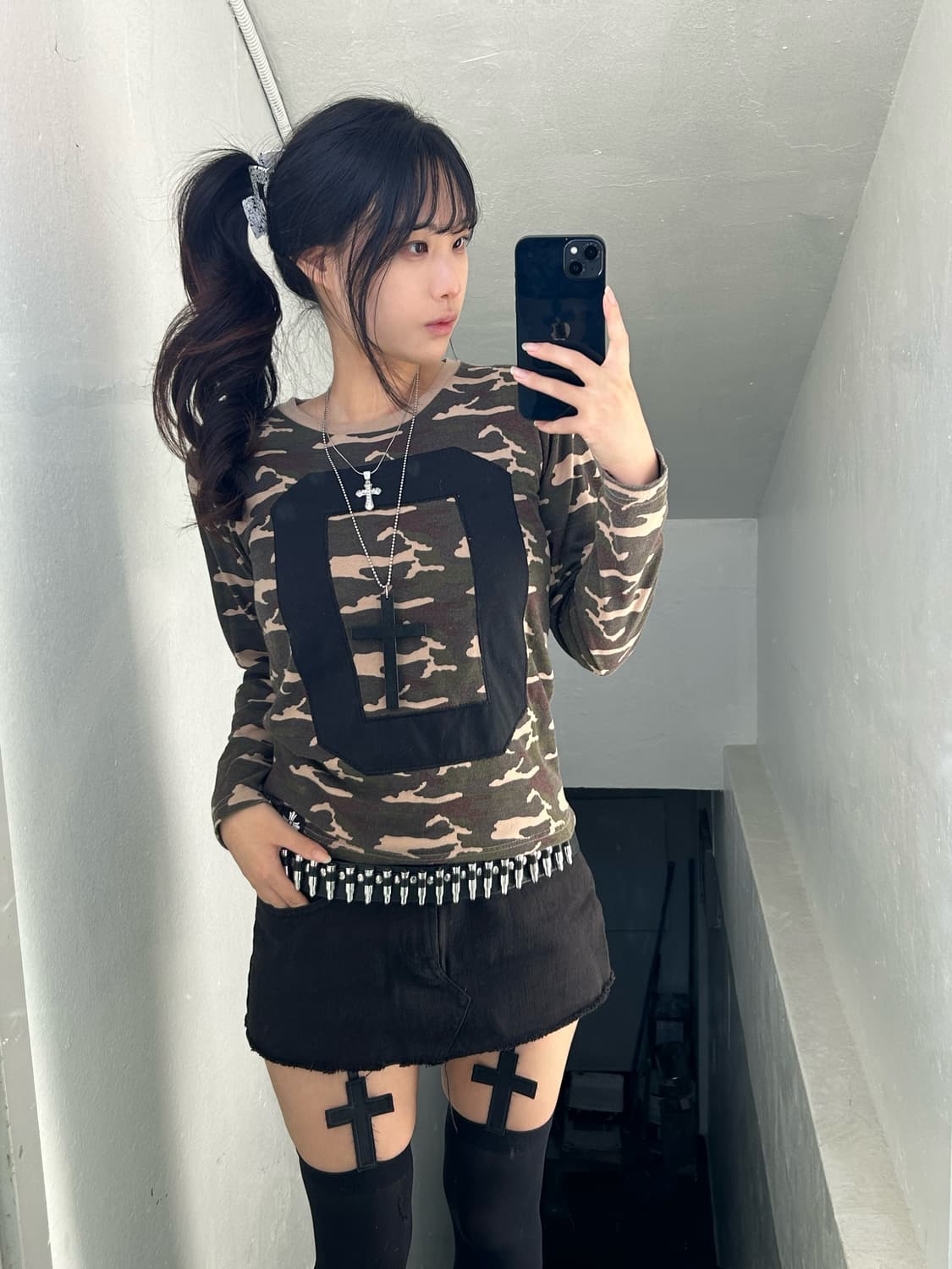 [SHISKY] 코디셋 ! 카모 y2k 스터드 코디셋 상품이미지1