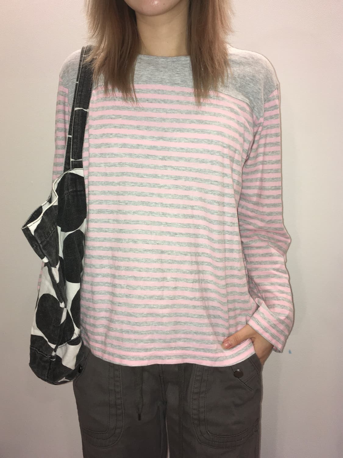 jpn vintage pink grey stripe long sleeve 상품이미지3