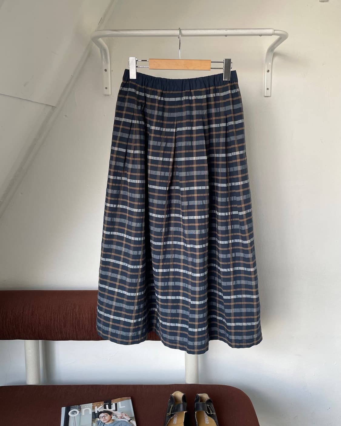 Banding check long skirt 상품이미지3