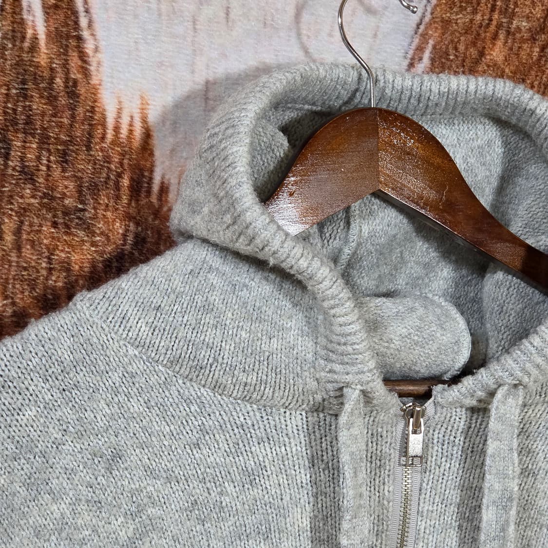 그레이 반크롭 오버핏 니트 후드집업 상품이미지2