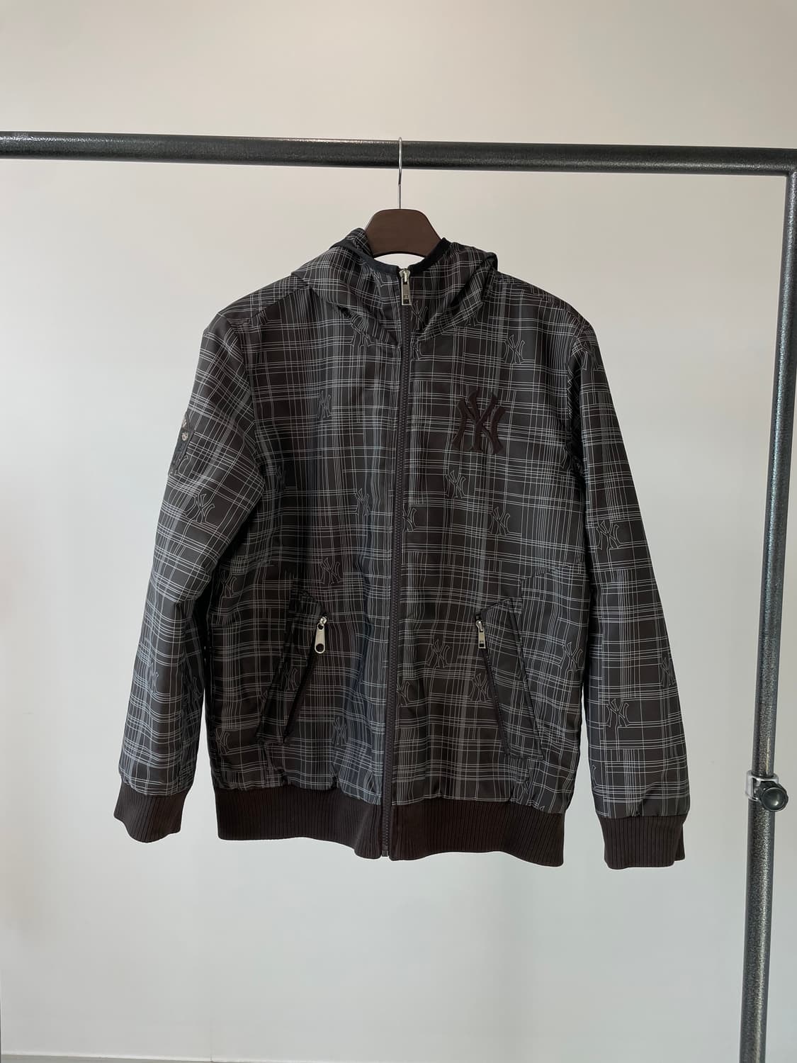 (100) MLB 양키스 브라운 체크 패디드 후드 자켓 상품이미지1