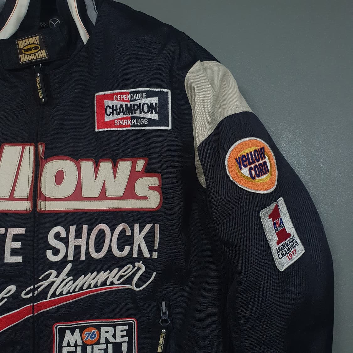 실측 M) 옐로우콘 슬래지해머 레이싱 테디 패치 바이커 바시티 자켓 상품이미지4