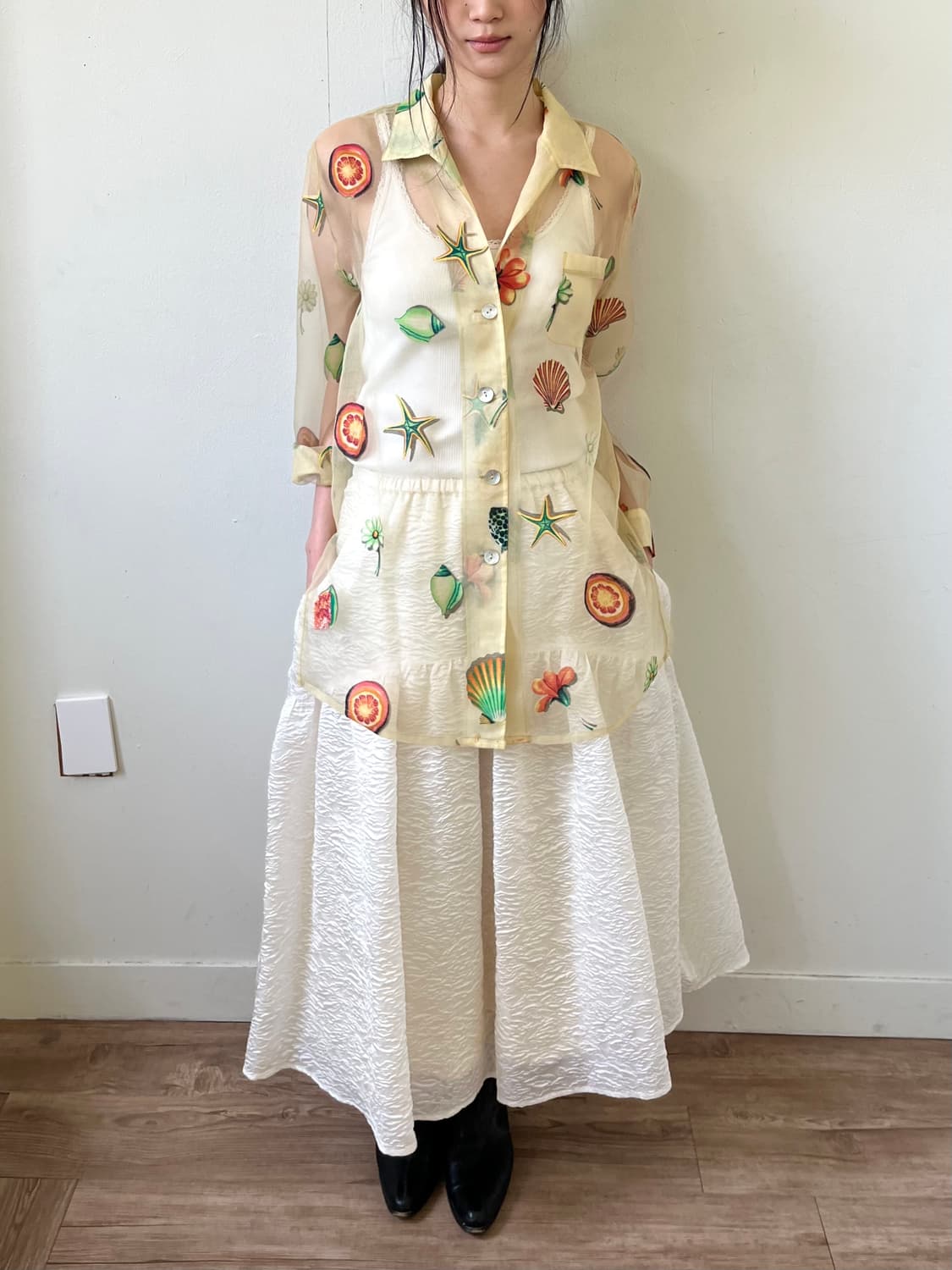 J.M. 아트 프린팅 시스루 셔츠 상품이미지9