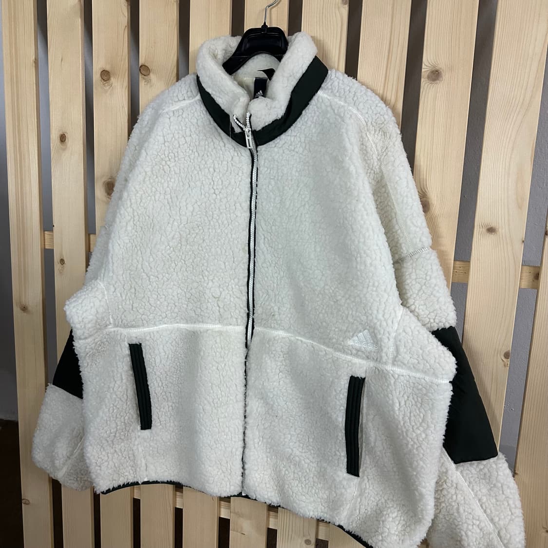 (XL) 아디다스 아이보리 양털 쉐르파 플리스 자켓 후리스 상품이미지2
