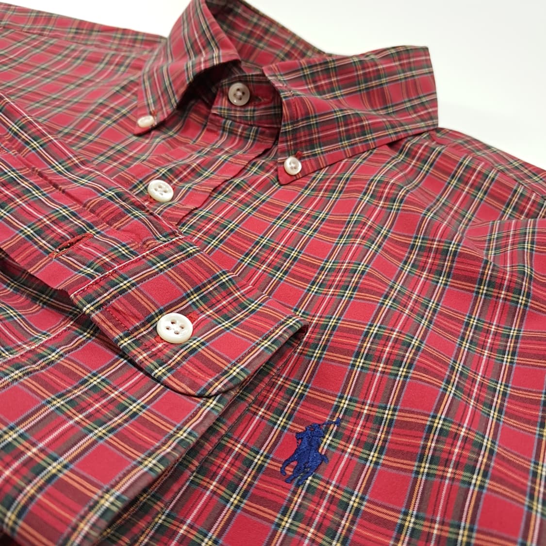 CL814 L 폴로 90s 홍콩판 버튼다운 레드 클래식 타탄체크 셔츠  상품이미지4