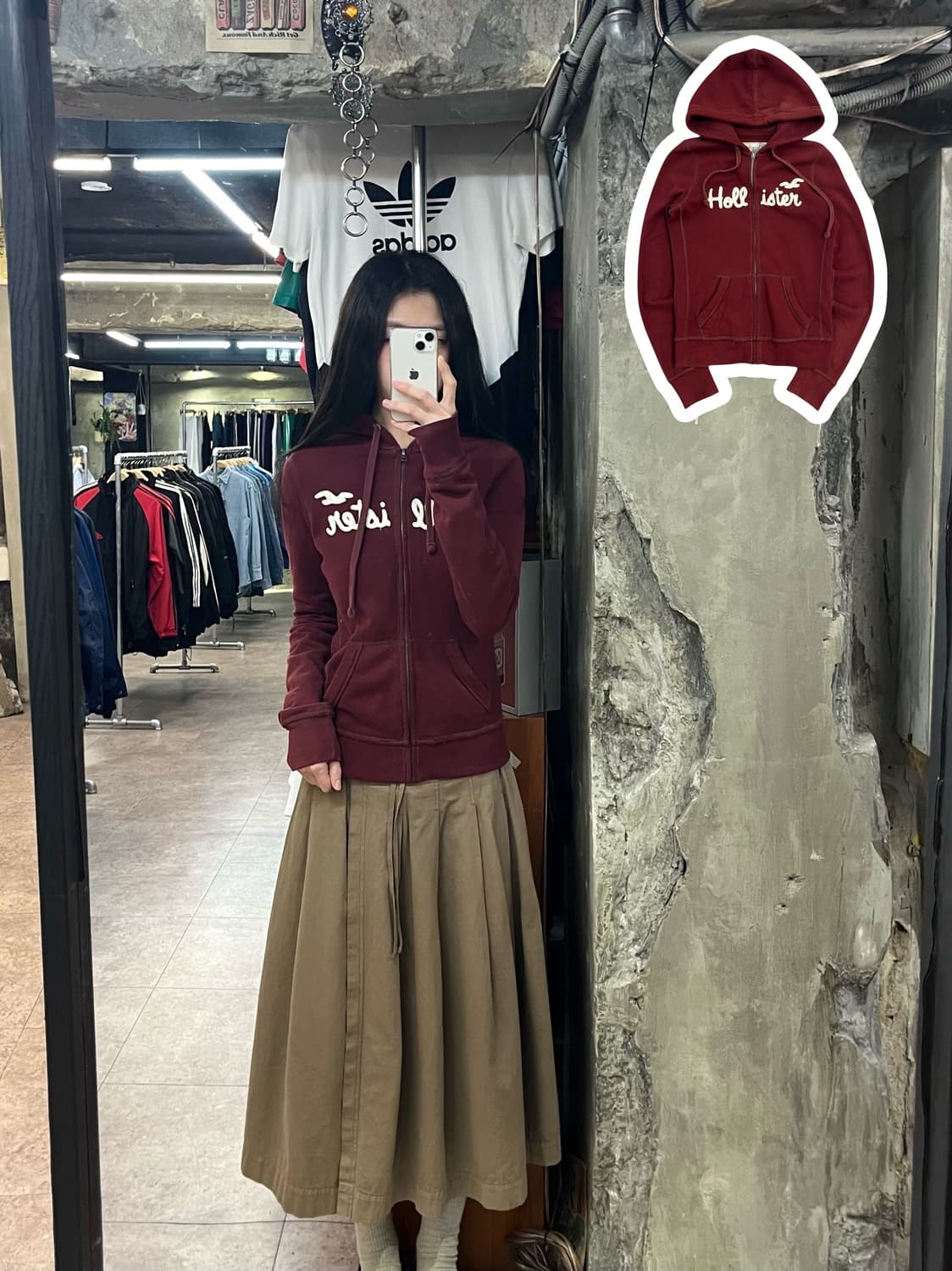 홀리스터 기모 후드집업 버건디 S #csz2734 상품이미지1