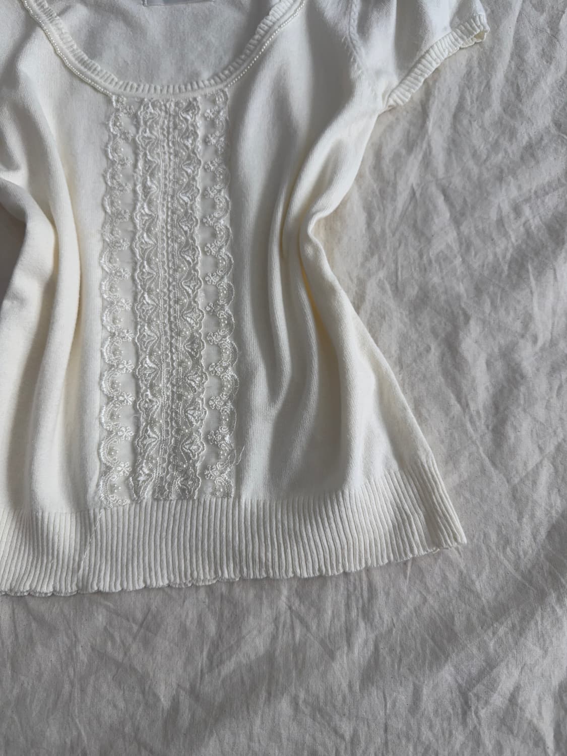 아이보리 딱붙 러블리 긱시크 반팔 니트 상품이미지3