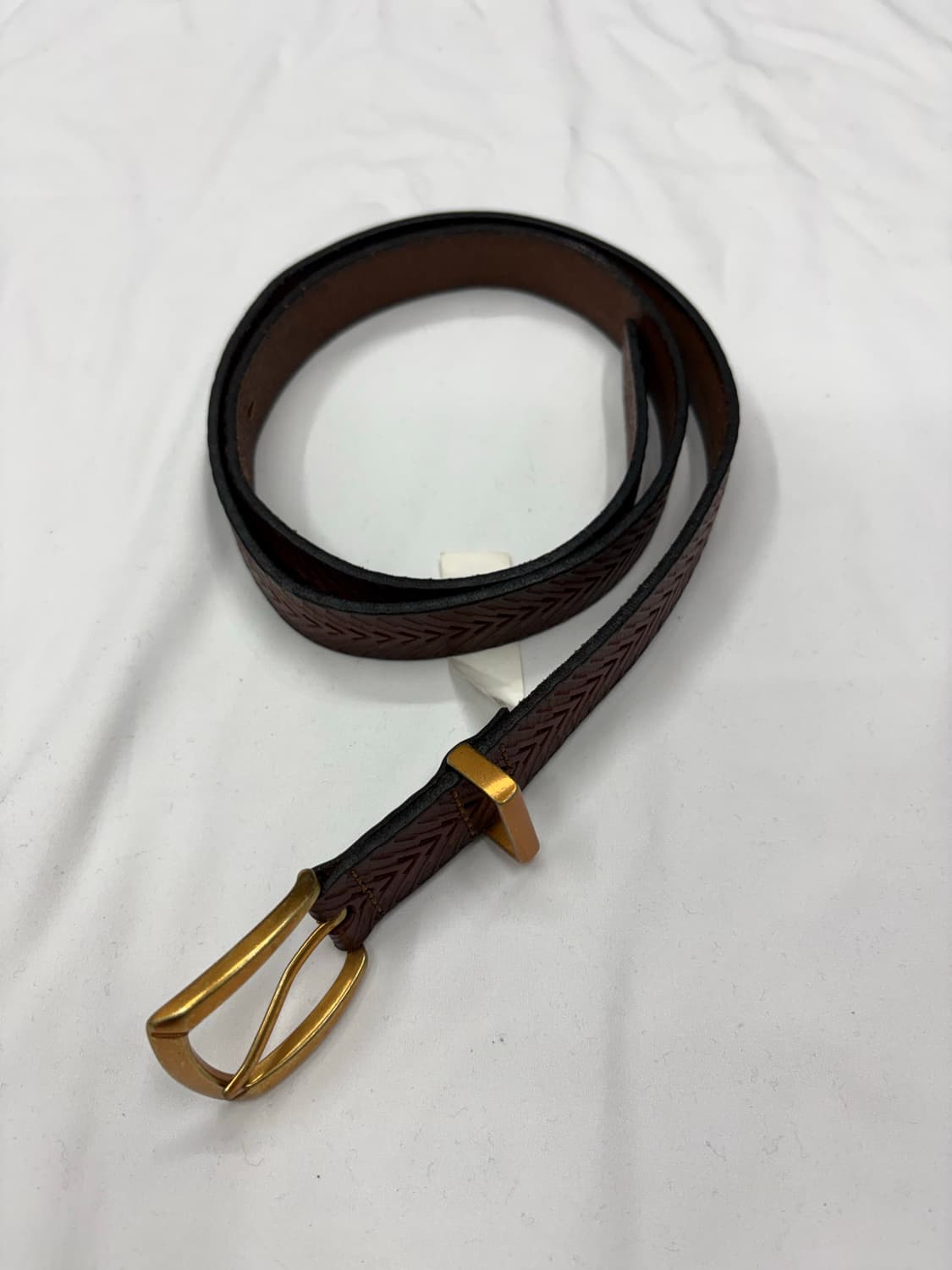 GAP 갭 헤링본 패턴 브라운 레더 벨트 상품이미지1