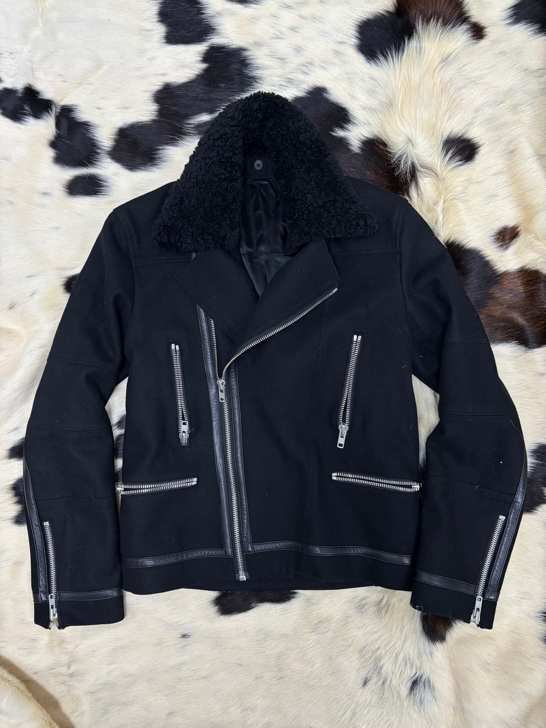 Sheep Fur Trimming Black Wool Jacket 상품이미지6