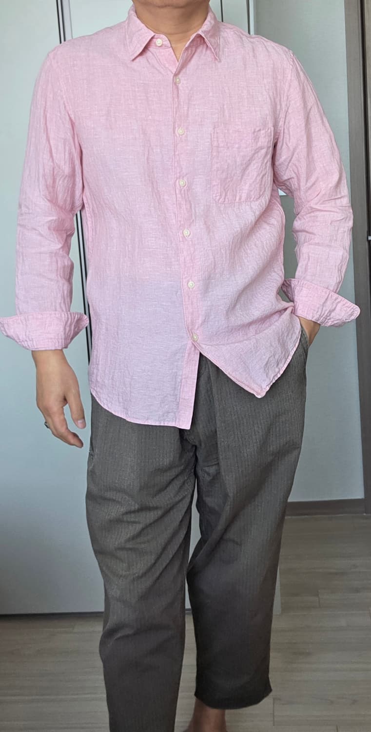 린넨 롱슬리브 셔츠 유니클로 핑크 (L) 상품이미지5