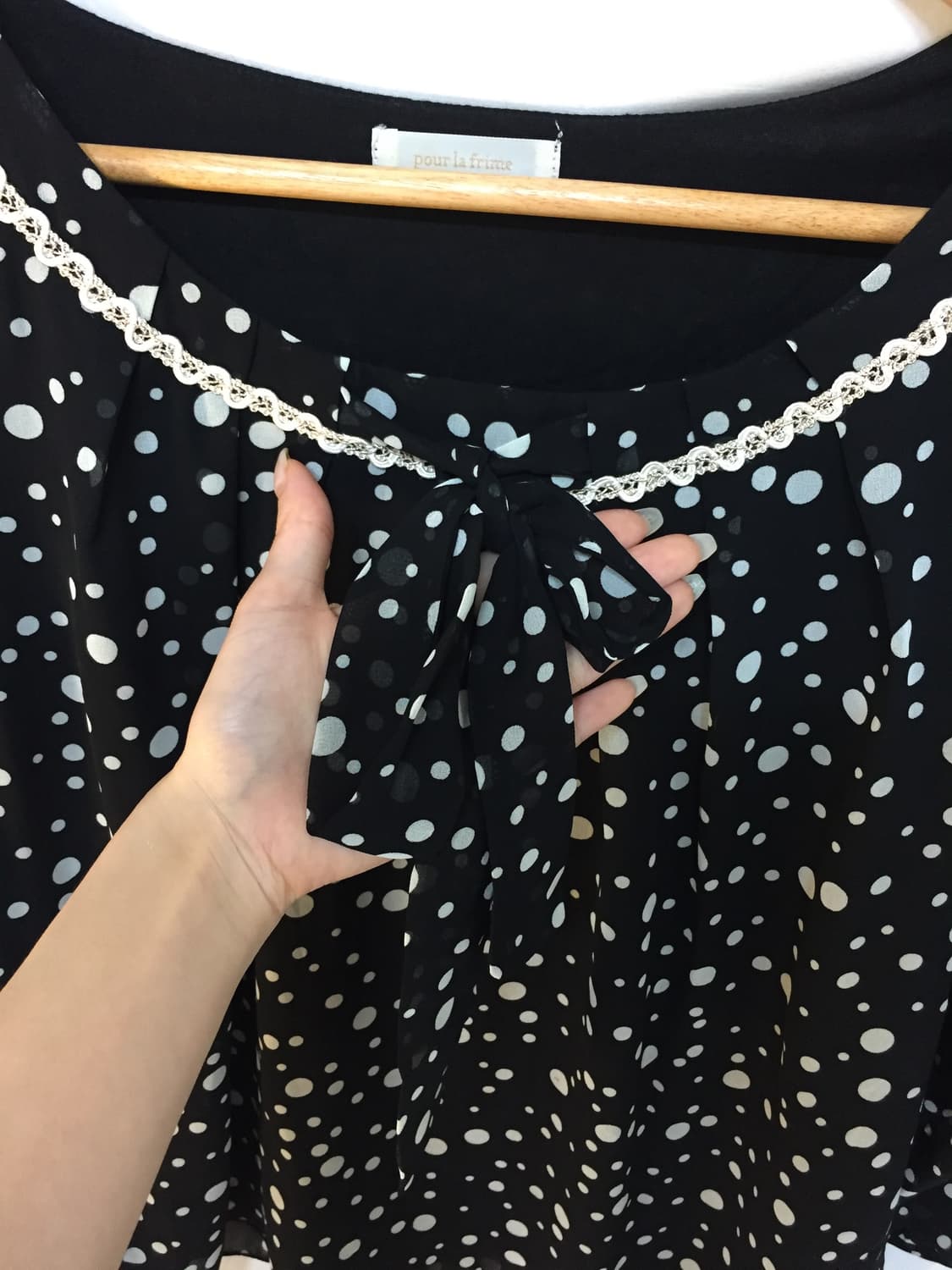 도트 레이스 리본 블라우스 상품이미지4