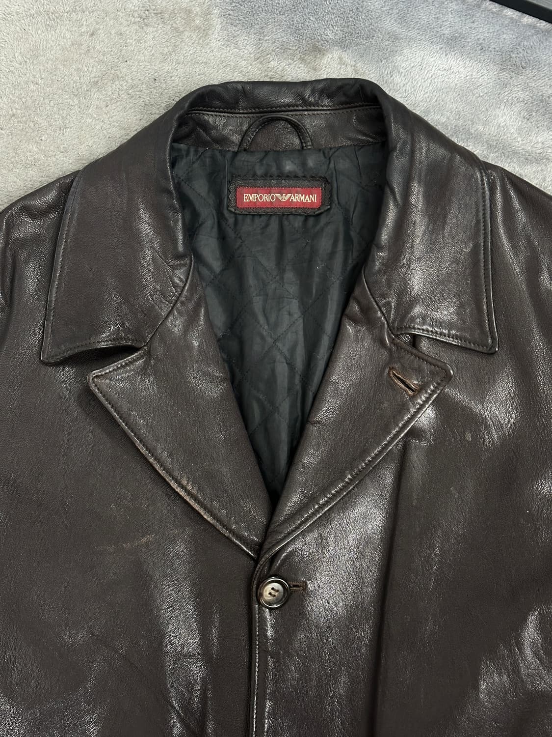 90s EMPORIO ARMANI 더블 브레스트 레더 자켓 L 상품이미지5