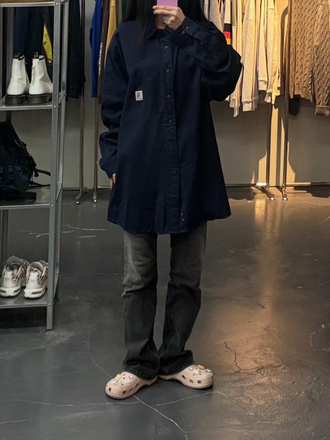 칼하트로고 네이비 워크셔츠 A2782 상품이미지1