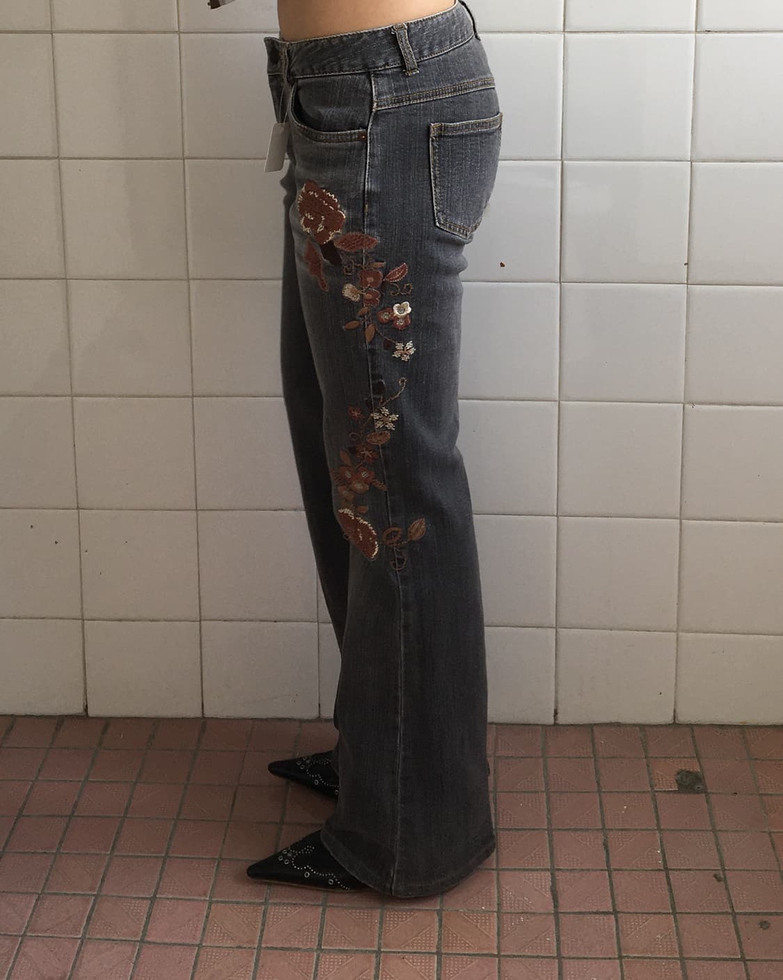 Flower needle work point denim pants 상품이미지8