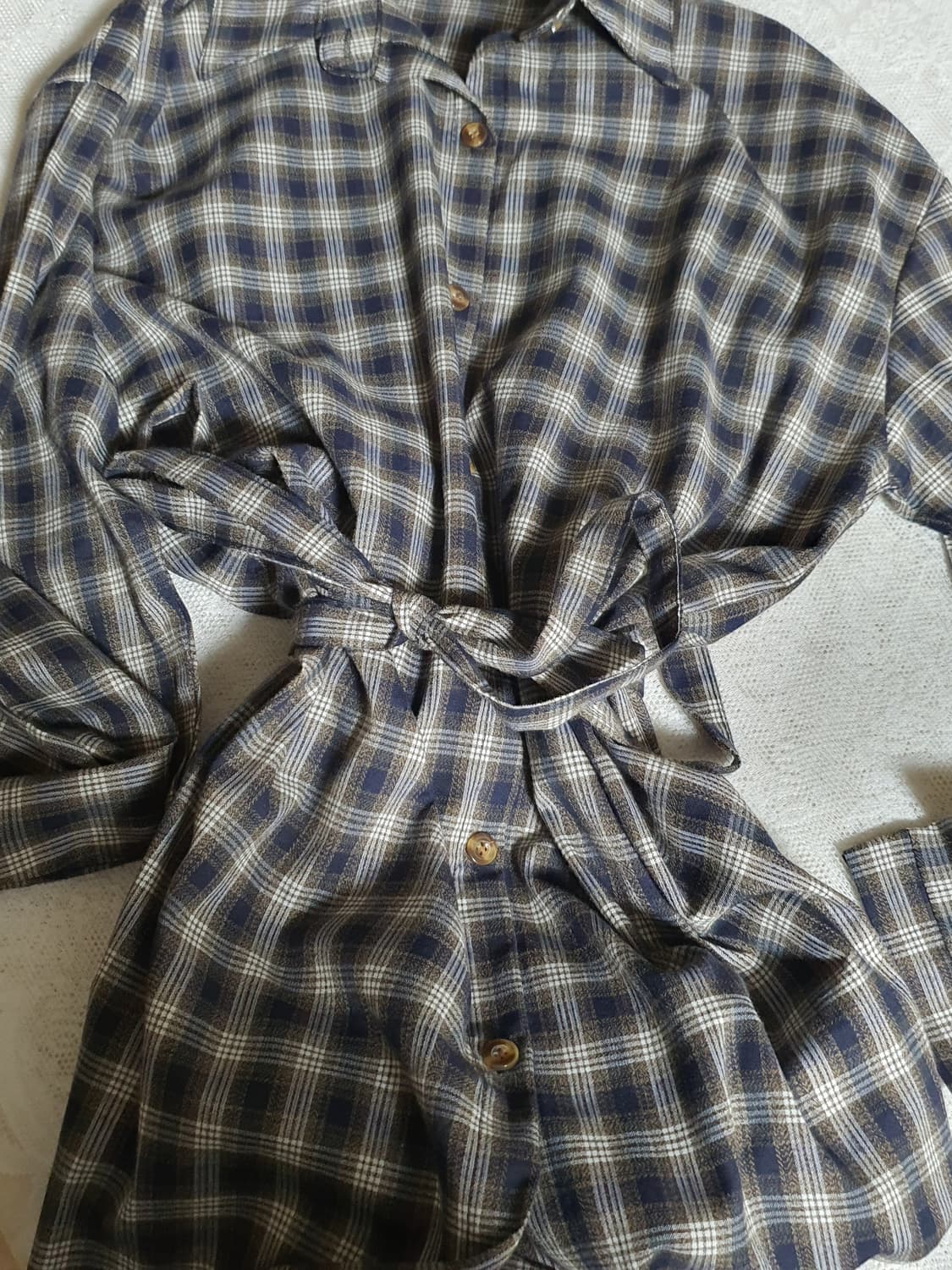 [빈티지] 네이비 체크 롱 셔츠 벨트 세트 상품이미지5