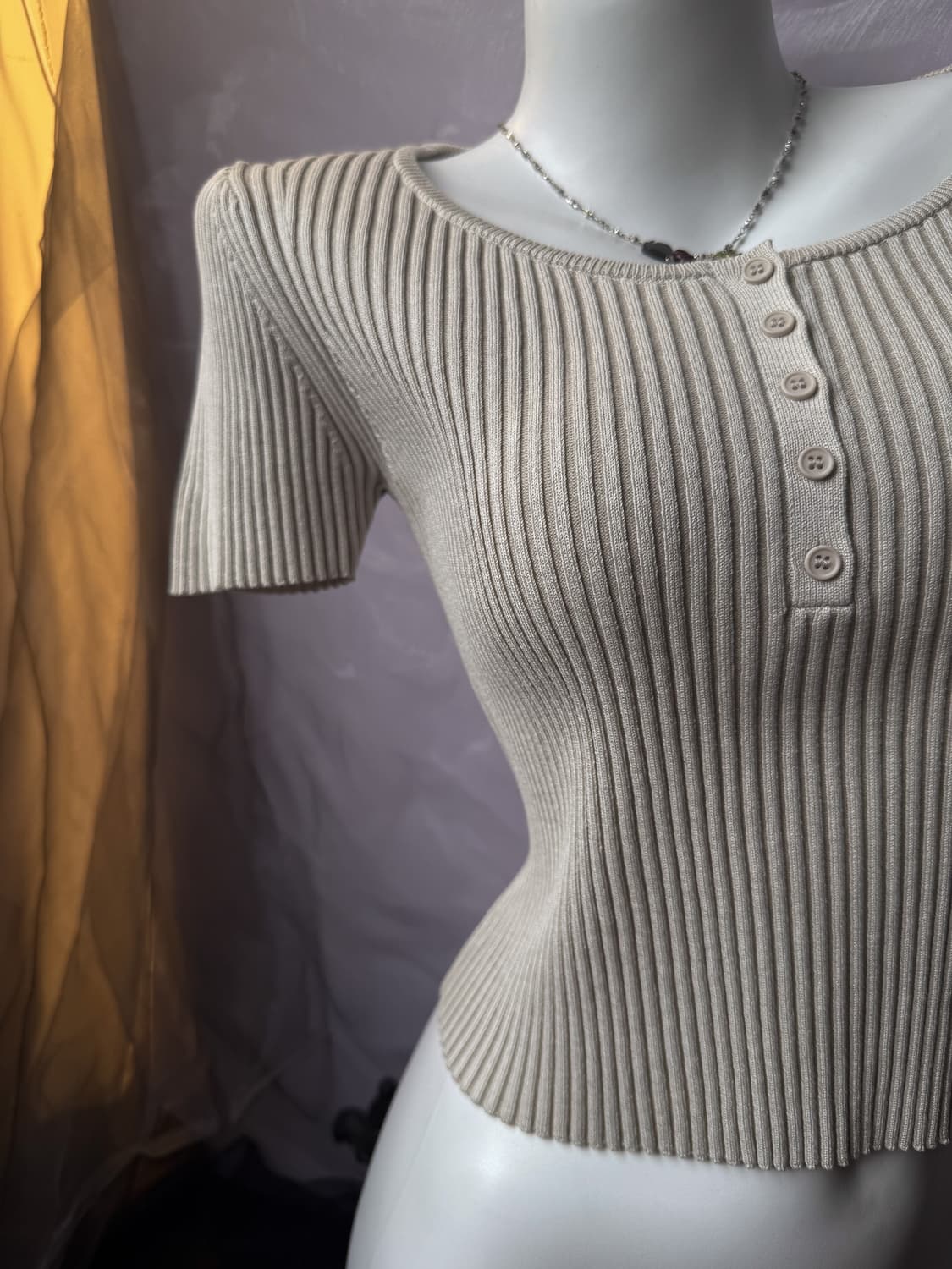 Gray ribbed button top 0114 상품이미지4