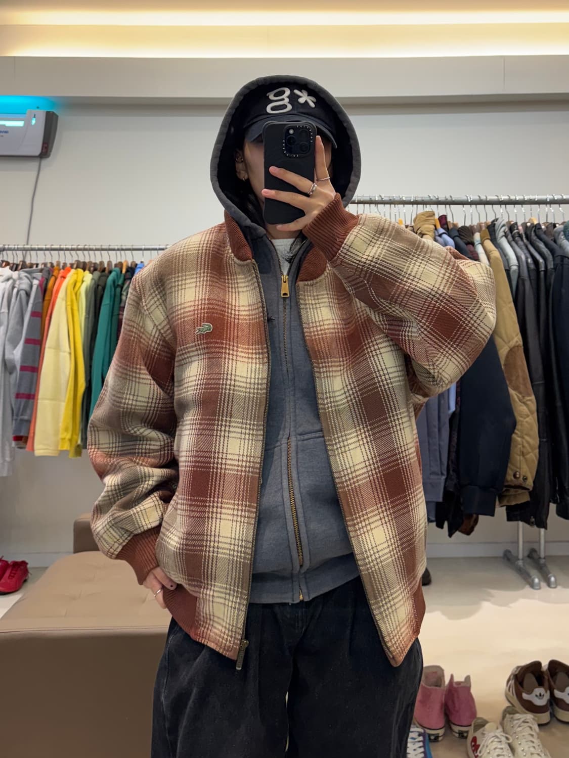 90s 라코스테 체크 모직 블루종 상품이미지7