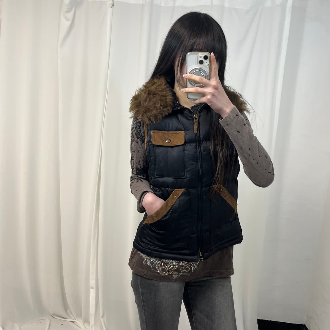 Polo Fur Collar Quilted Vest 상품이미지1