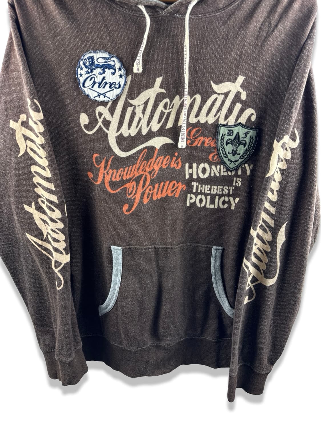 JPN Y2K 패치 디테일 레터링 브라운 후드티2601 상품이미지4