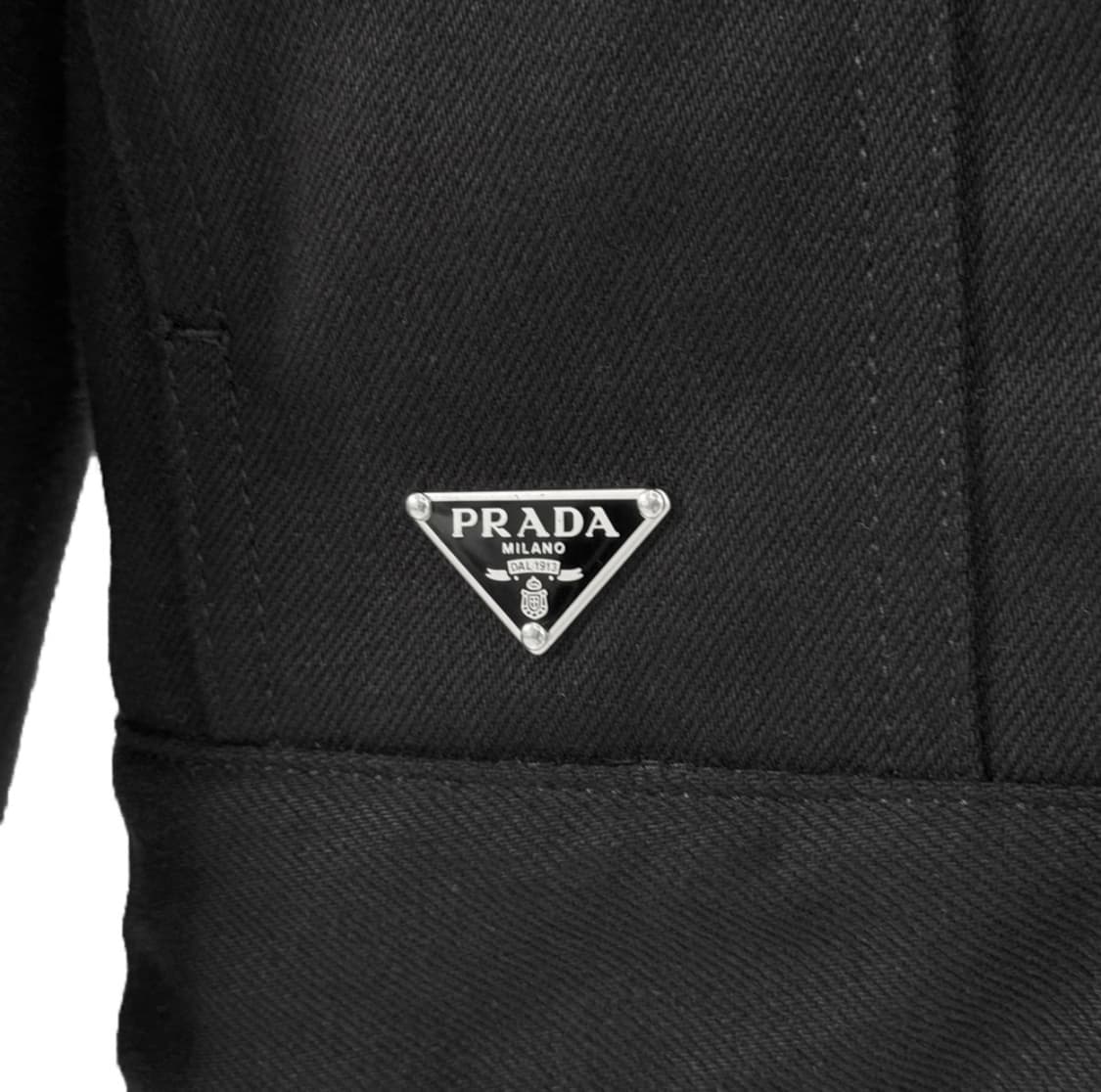 [L] 프라다 남성 삼각로고 불 데님 시어링 패디드 블루종 자켓 블랙 상품이미지5