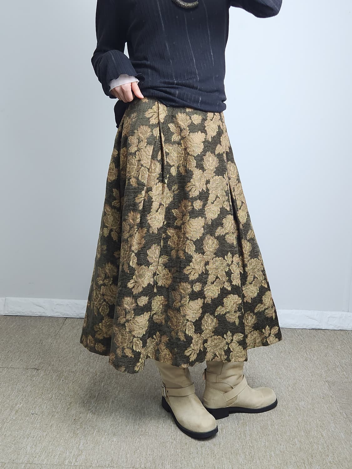 플로럴 핀턱 롱 스커트 상품이미지5