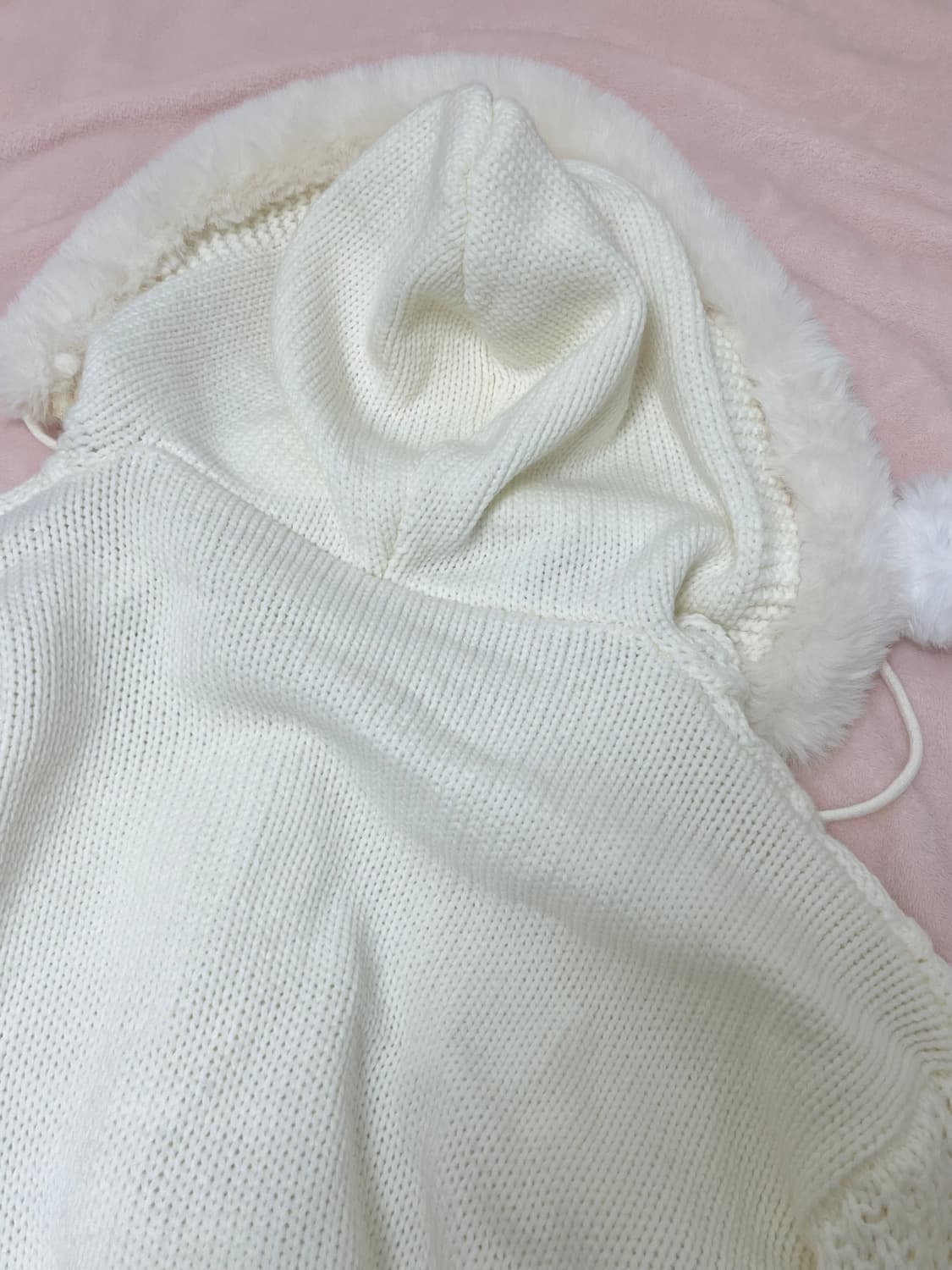 달천깔 히메갸루 폼폼이 후드 니트 가디건 빈티지 상품이미지3